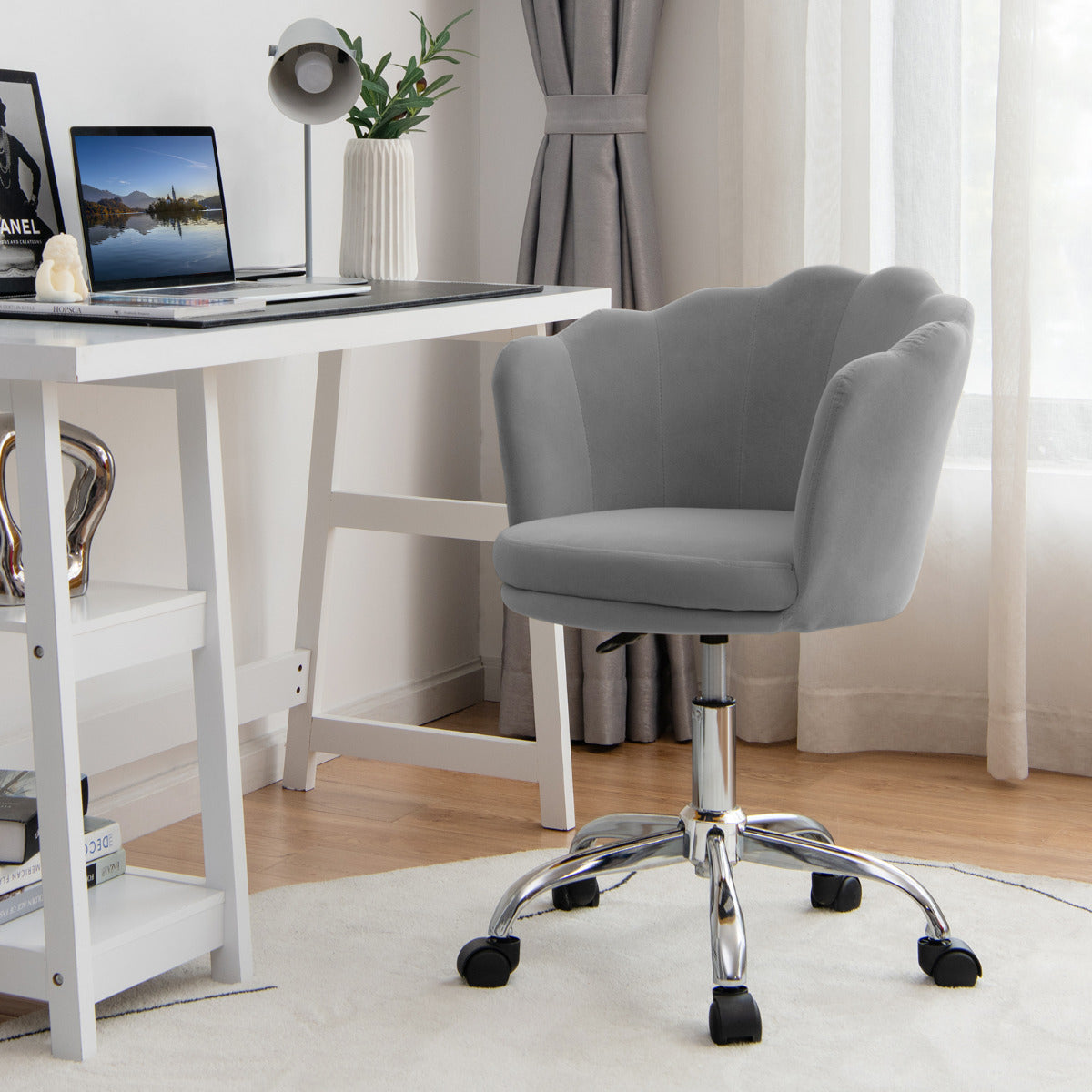 Cadeira de Escritório Giratória – 74-82 cm – Cinza – Veludo