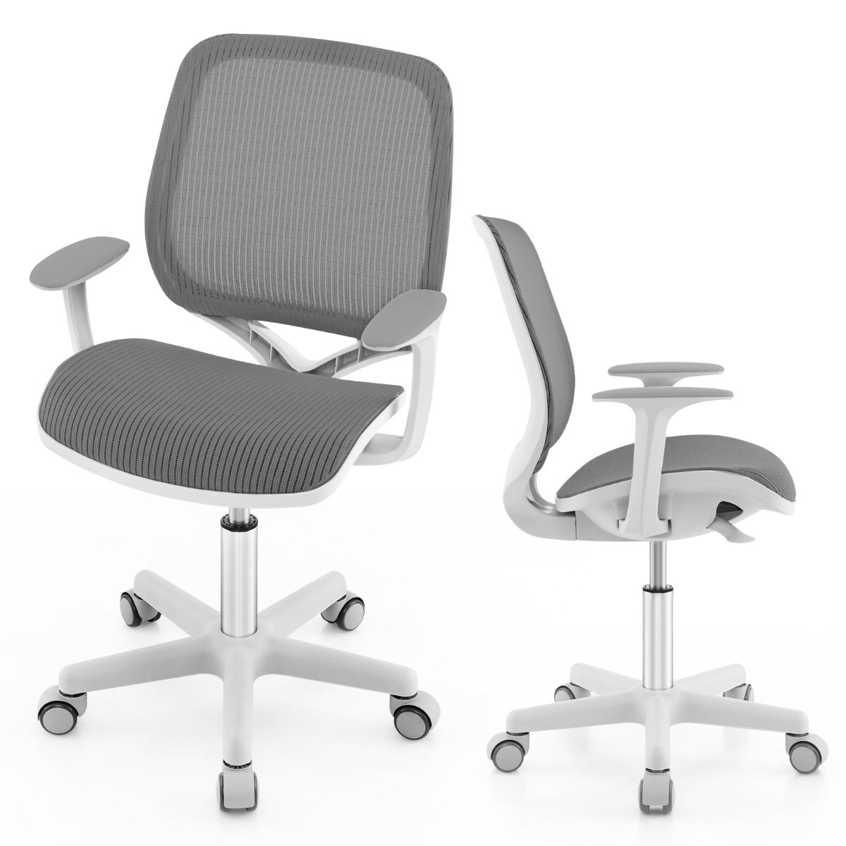 Cadeira Giratória de Escritório para Crianças com Altura Ajustável Rodas com Travão Apoios de Braços Lisos 57 x 57 x 80-92 cm Cinzento