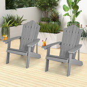 Silla de Exterior com Porta-Copos em Grão de Madeira Realista Resistente às Intempéries para Pátio Jardim Terraço Cinzento