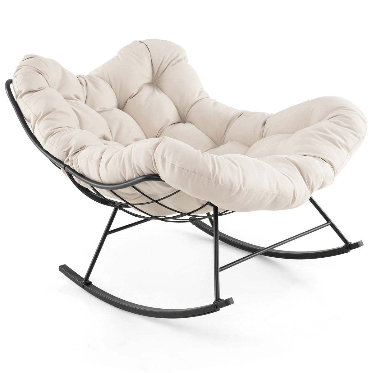 Cadeira de Baloiço para Interior e Exterior com Almofada Acolchoada Carga 205 kg Bege