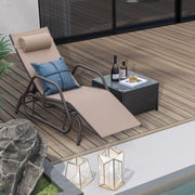 Tumbona de Jardim com Apoio de Braços e Almofada Cadeira de Baloiço Encosto Ajustável Estrutura de Metal para Praia Piscina 177 x 70 x 101 cm Castanho