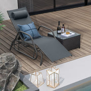Tumbona de Jardim com Apoios de Braços e Almofada Cadeira de Baloiço Encosto Ajustável Estrutura de Metal para Praia Piscina 177 x 70 x 101 cm Cinzento
