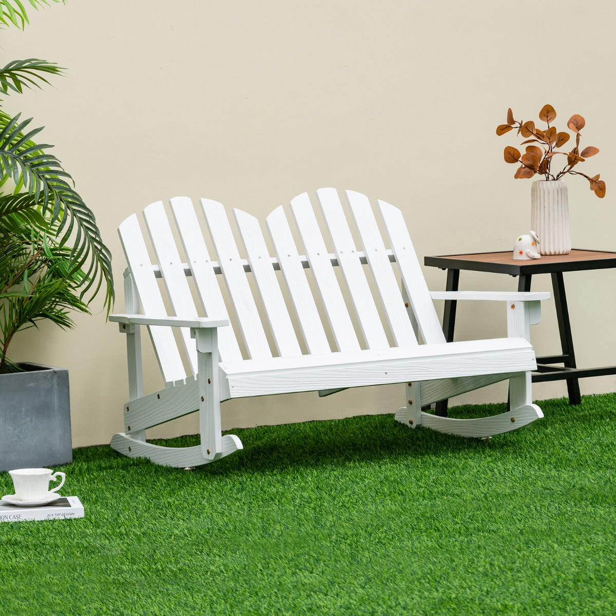 Banco de Jardim Adirondack para 2 Pessoas – 99,5 x 70 x 68 cm – Branco – Madeira de Abeto