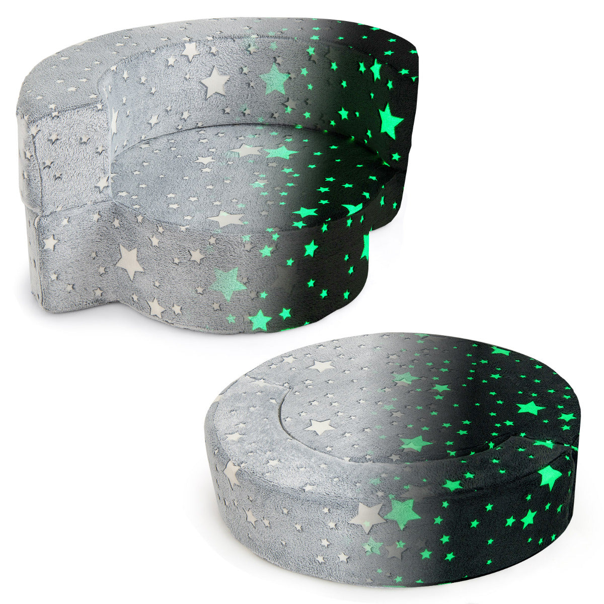 Sofá Infantil 2 em 1 que Brilha no Escuro com Capa Removível e Lavável - Cinzento