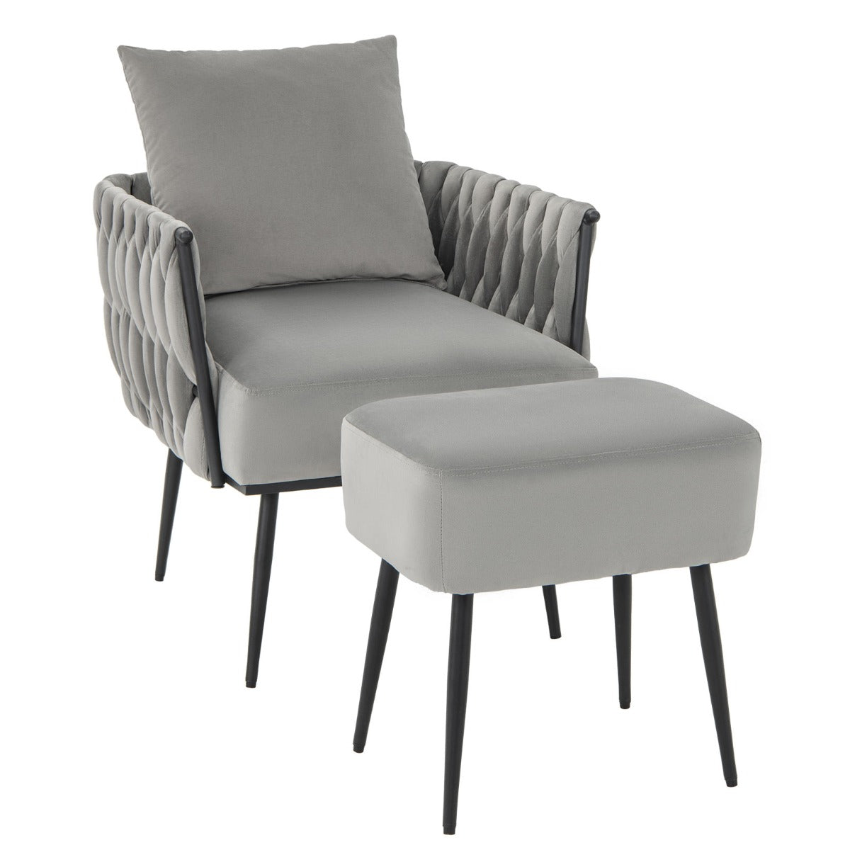 Poltrona Otomana Individual com Encosto e Braços – Cinzento – Metal