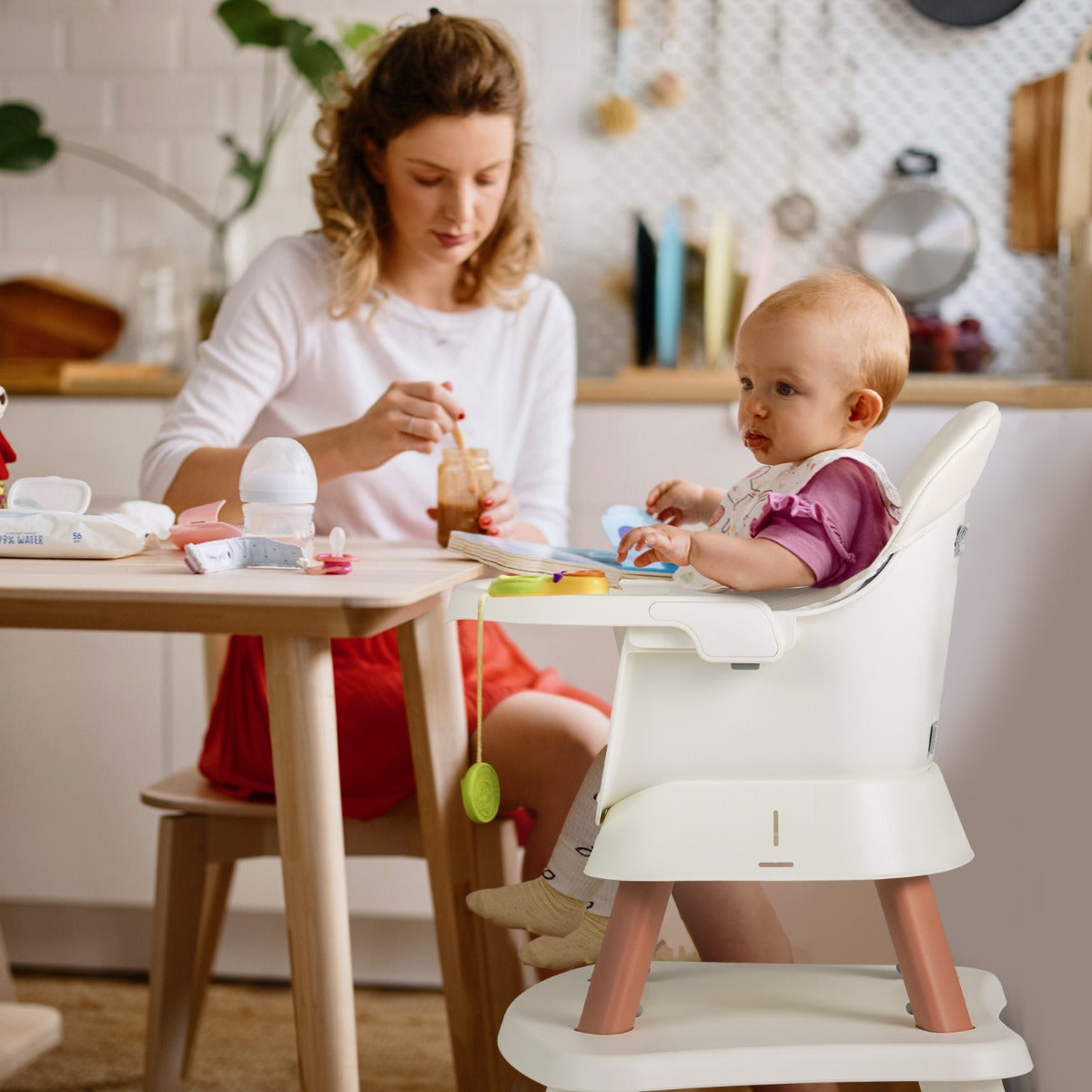Cadeira Alta para Bebés 6 em 1 Cadeira de Alimentação Infantil Conversível Cadeira Elevatória de Refeição Conjunto de Mesa e Cadeira para Crianças Branco
