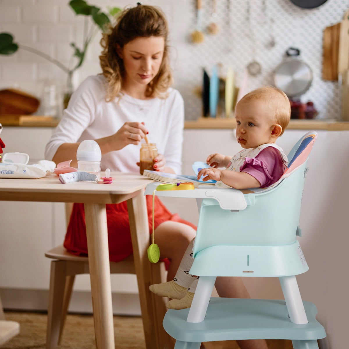Cadeira Alta para Bebés 6 em 1 - Conjunto de Mesa e Cadeira Multicolorida