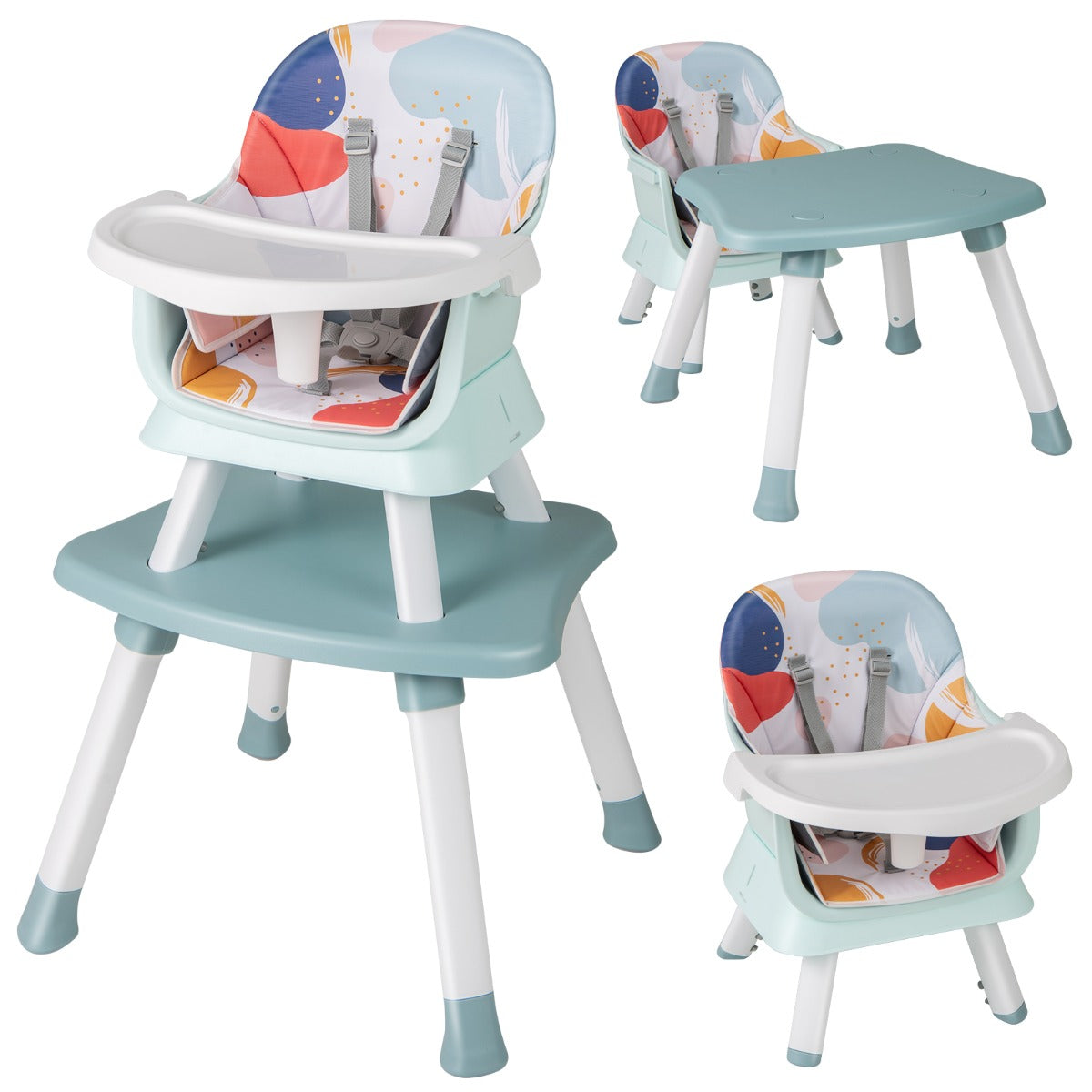 Cadeira Alta para Bebés 6 em 1 - Conjunto de Mesa e Cadeira Multicolorida