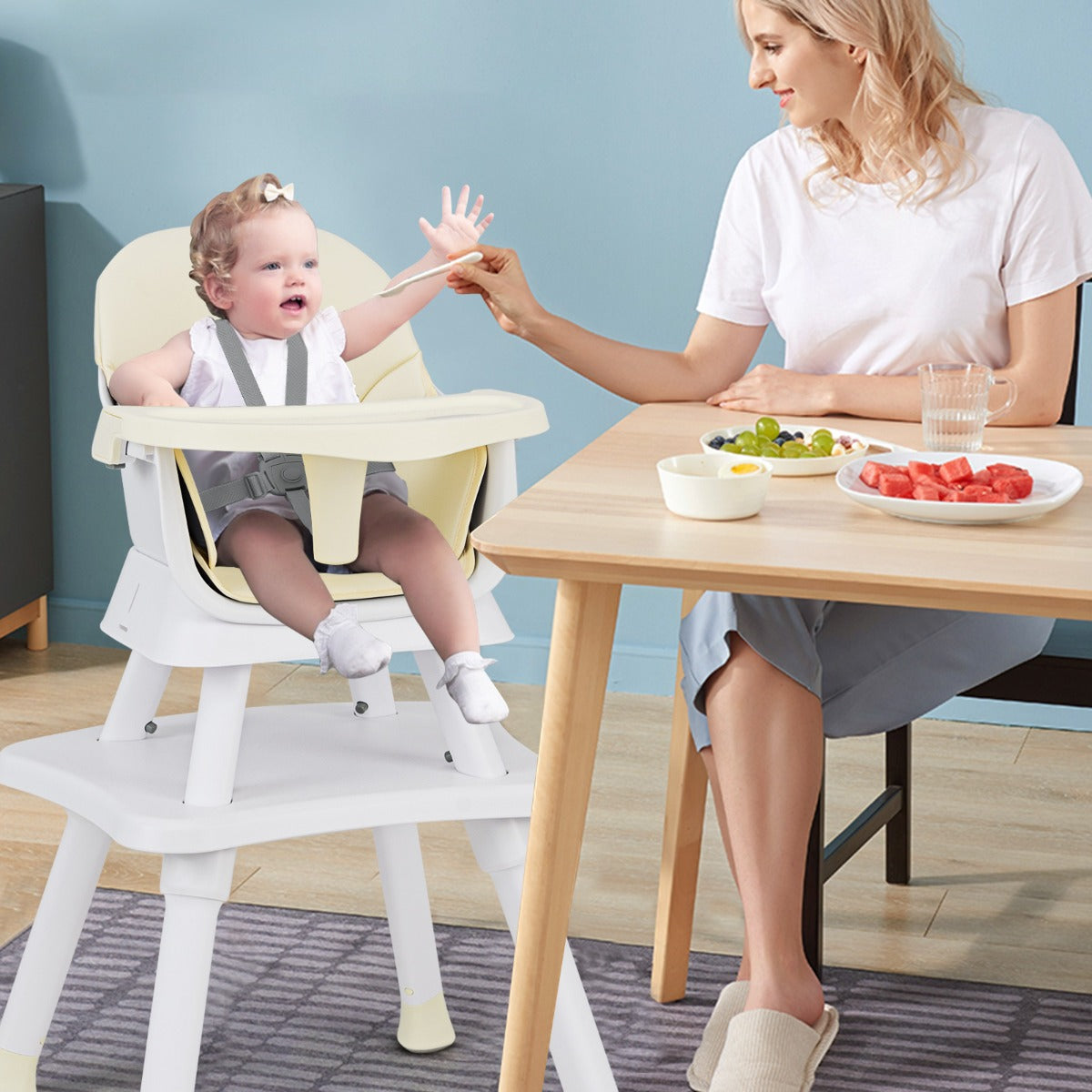 Silla Alta para Bebés 6 em 1 - Bege