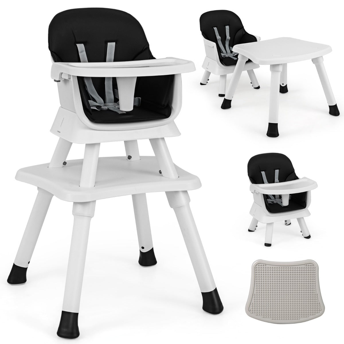 Cadeira Alta para Bebés 6 em 1 - Cadeira de Alimentação Infantil Conversível - Cadeira Elevatória de Refeição - Conjunto de Mesa e Cadeira para Crianças em Preto