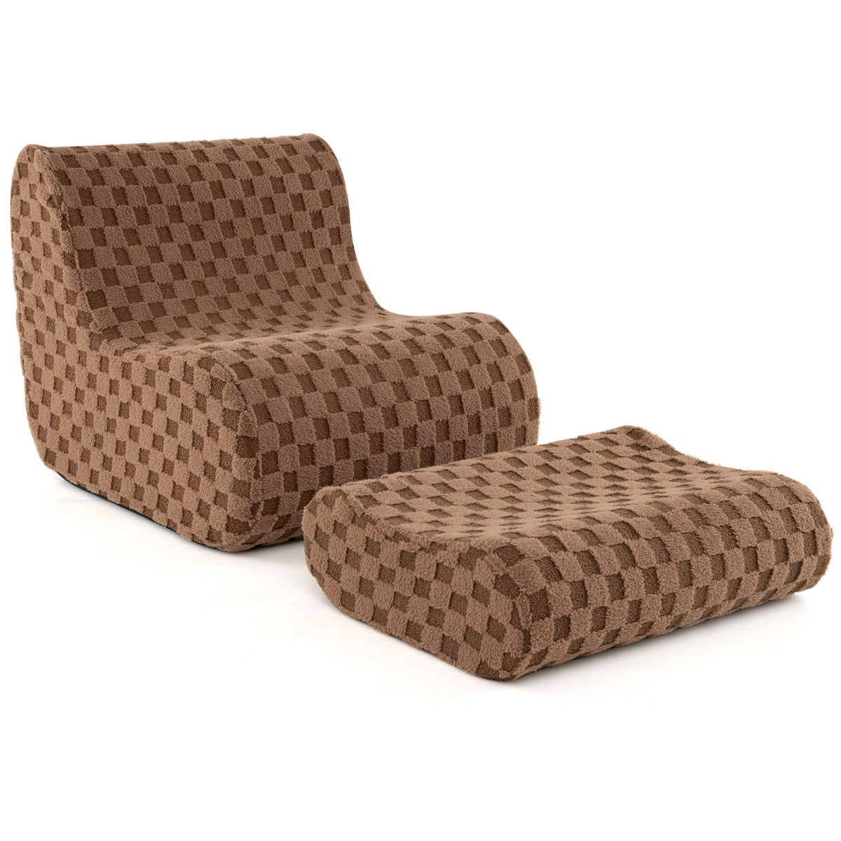 Poltrona Japonesa com Enchimento de Espuma de Uma Peça com Pufe e Base Antiderrapante para Sala de Estar Quarto 96 x 77 x 72 cm Castanho