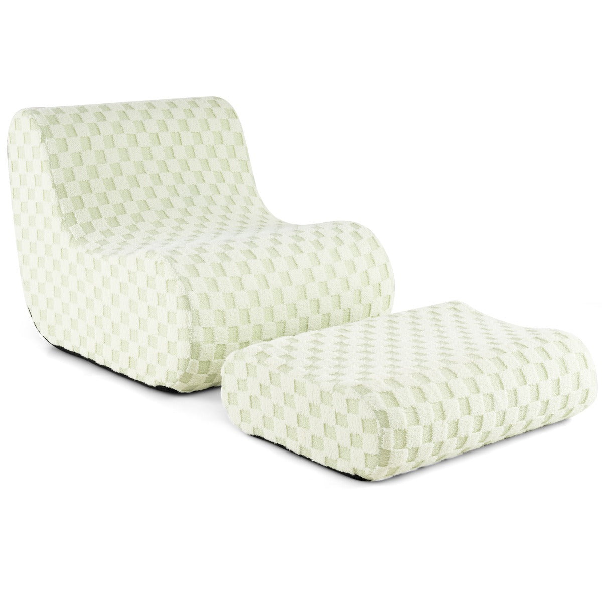 Poltrona Japonesa com Enchimento de Espuma de Uma Peça com Pufe e Base Antiderrapante para Sala de Estar Quarto 96 x 77 x 72 cm Verde