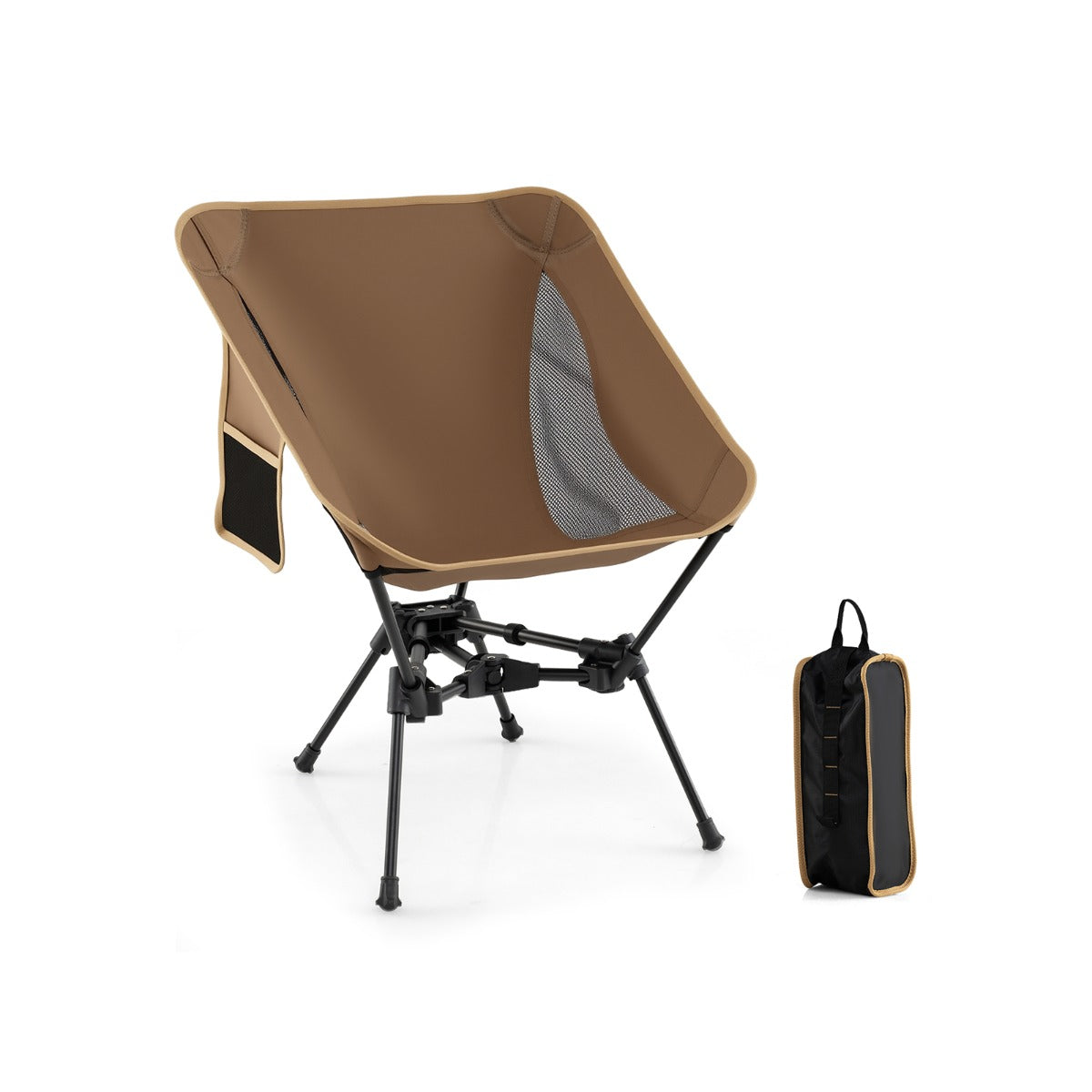 Cadeira de Campismo Dobrável com Bolsa de Transporte Base Triangular Dupla 150 kg de Capacidade para Praia Piquenique 51 x 54 x 66 cm Café