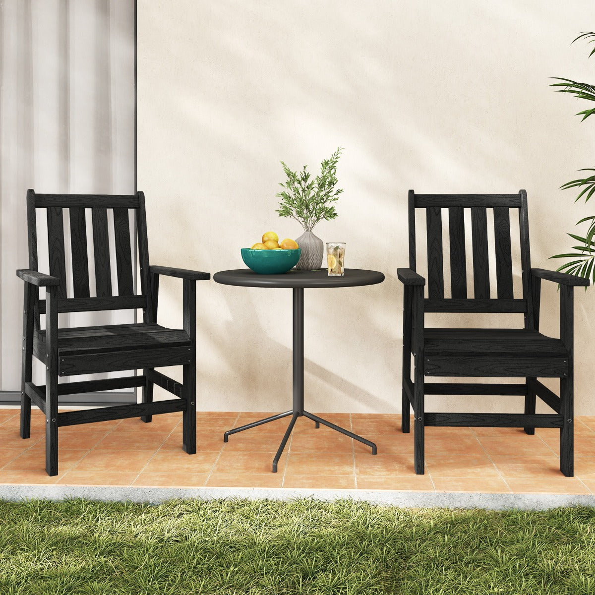Cadeira de Jardim com Amplos Braços e Encosto de Ripas para Sala Gazebo 61 x 61,5 x 95 cm Preto