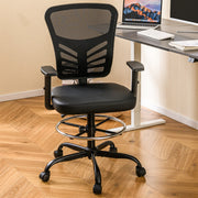 Cadeira de Desenho com Altura Ajustável Cadeira de Trabalho Giratória com Apoio de Braços e Aro para Pés Ajustáveis Suporte Lombar Cilindro de Gás