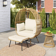 Conjunto de 2 Peças de Sillón de Ovo com Otomana em Vime para Exterior em Castanho Claro