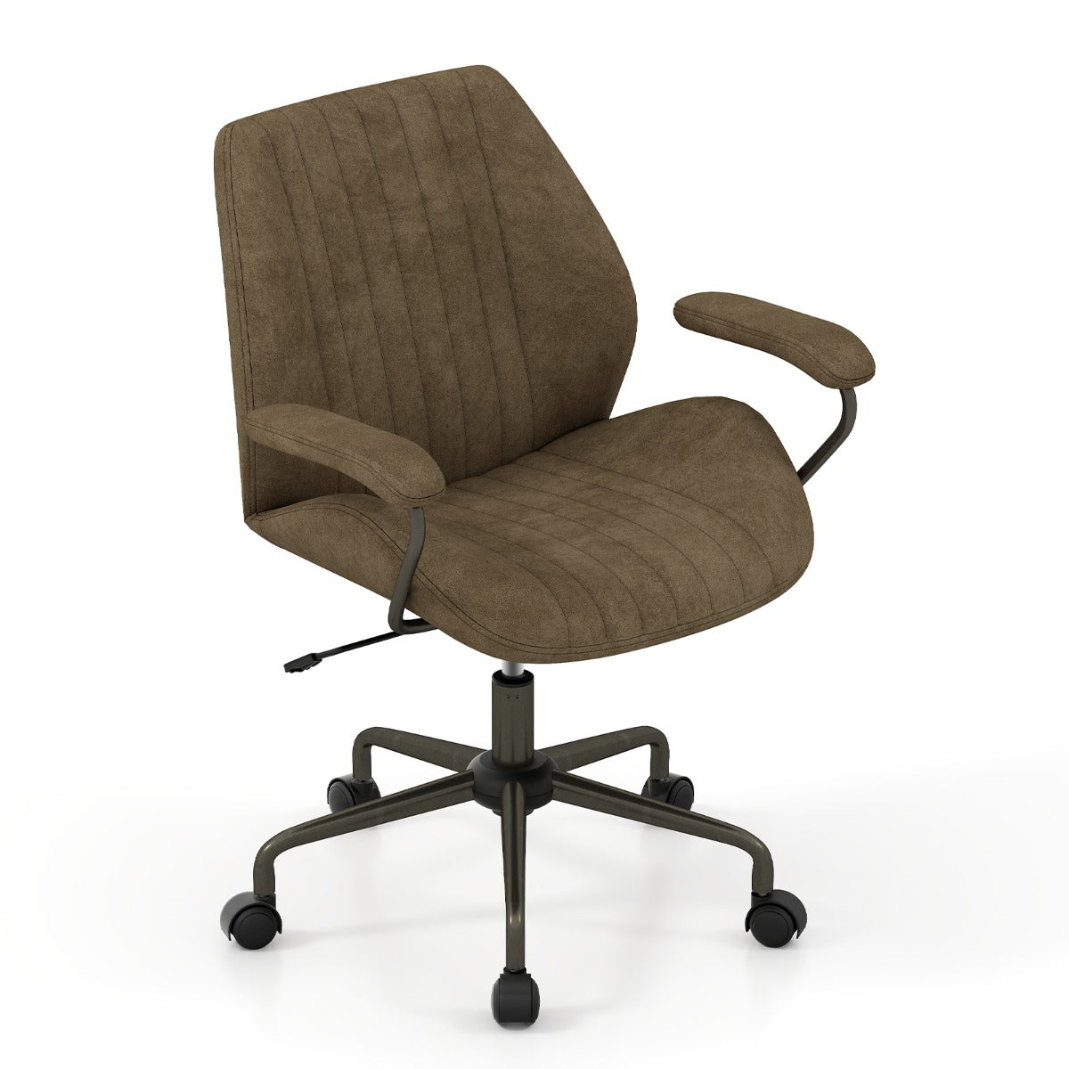 Cadeira de Escritório com Altura Regulável e Apoios de Braços Acolchoados e Rodízios Base de 5 Raios Capacidade de Carga 150 kg 68 x 66 x 85-92 cm Verde Oliva