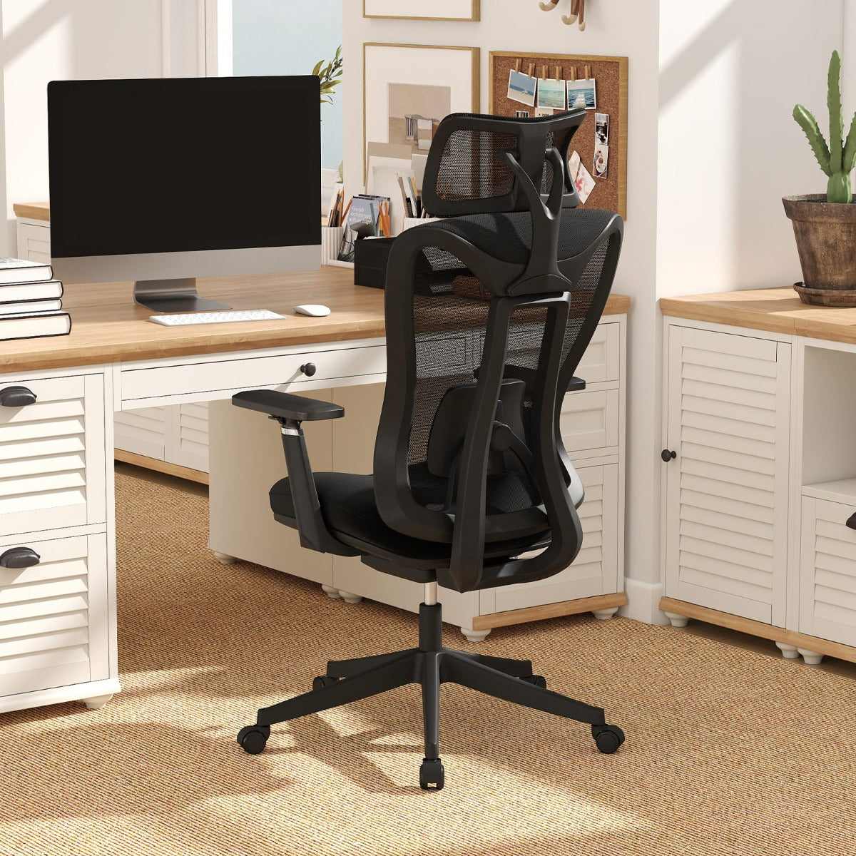 Cadeira de Escritório em Malha com Encosto Ajustável em 3 Níveis Almofada Lombar e Apoio de Cabeça Apoio de Braços 70 x 68 x 116-124 cm Preto