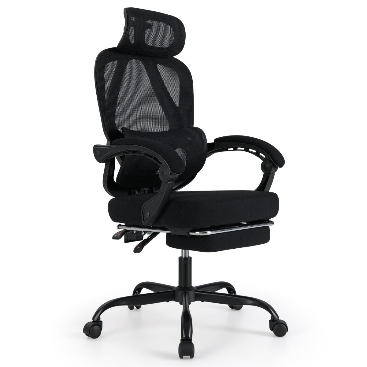 Cadeira de Escritório Ergonómica Poltrona de Escritório com Encosto Alto em Malha e Apoio de Pés Retrátil Encosto Inclinável Sem Escalas 135°