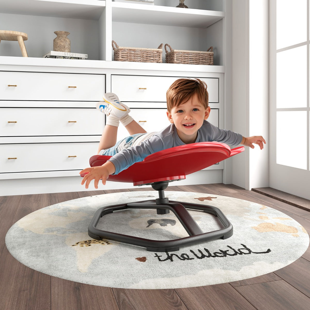 Cadeira Giratória Sensorial para Crianças - Equipamento Sensorial para Autismo com Base Metálica Antiderrapante - Rotação 360° 54 x 50 x 25 cm Vermelho