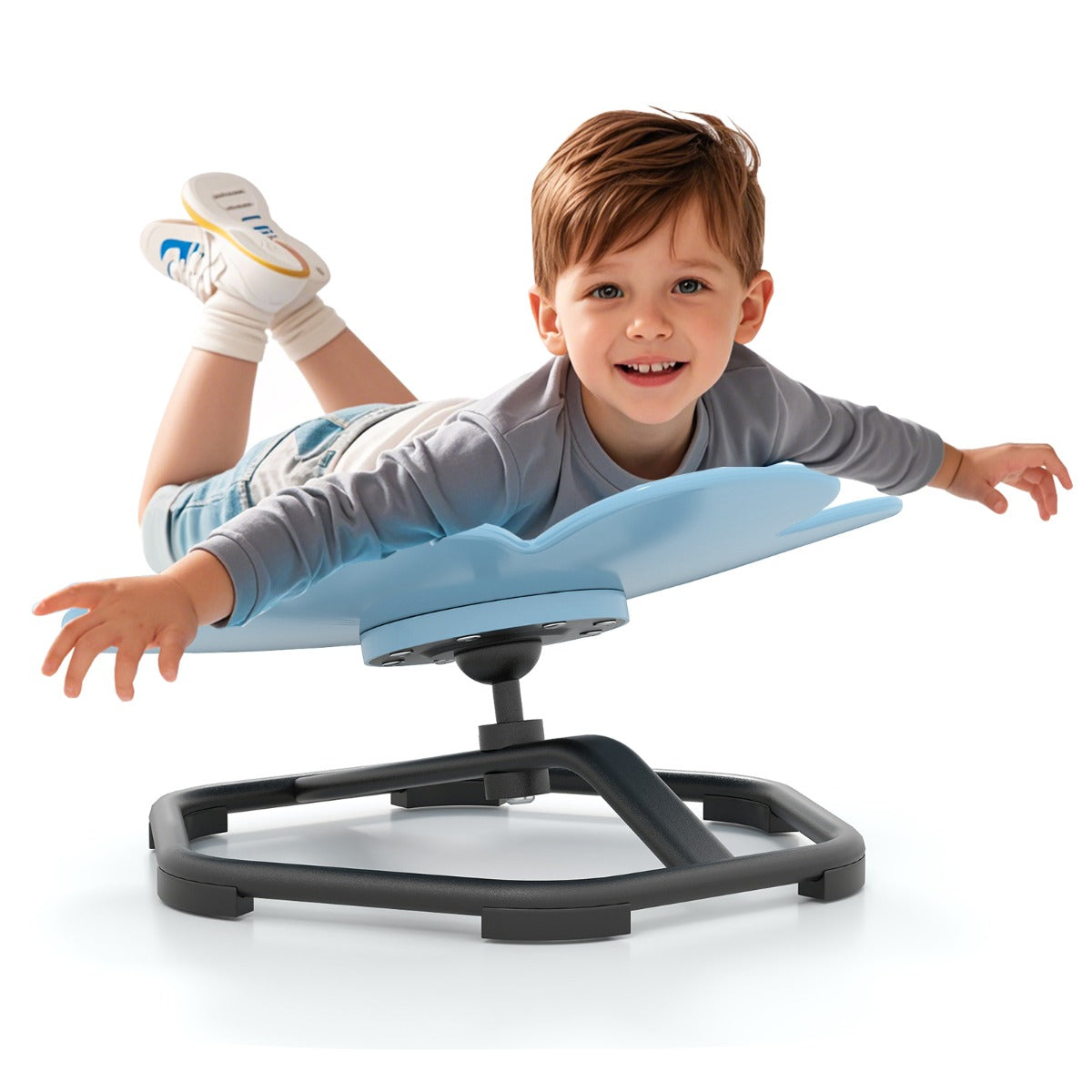 Cadeira Giratória Sensorial para Crianças - Equipamento Sensorial para Autismo com Base Metálica Antiderrapante - Rotação 360° 54 x 50 x 25 cm Azul