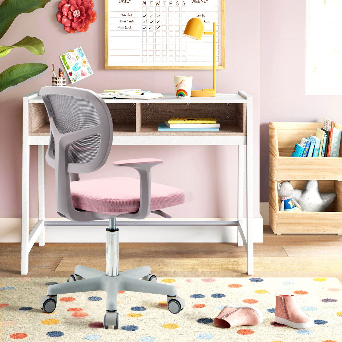 Cadeira Ergonómica de Escritório para Crianças – 54 x 50 x 80 cm – Rosa – tecido em rede
