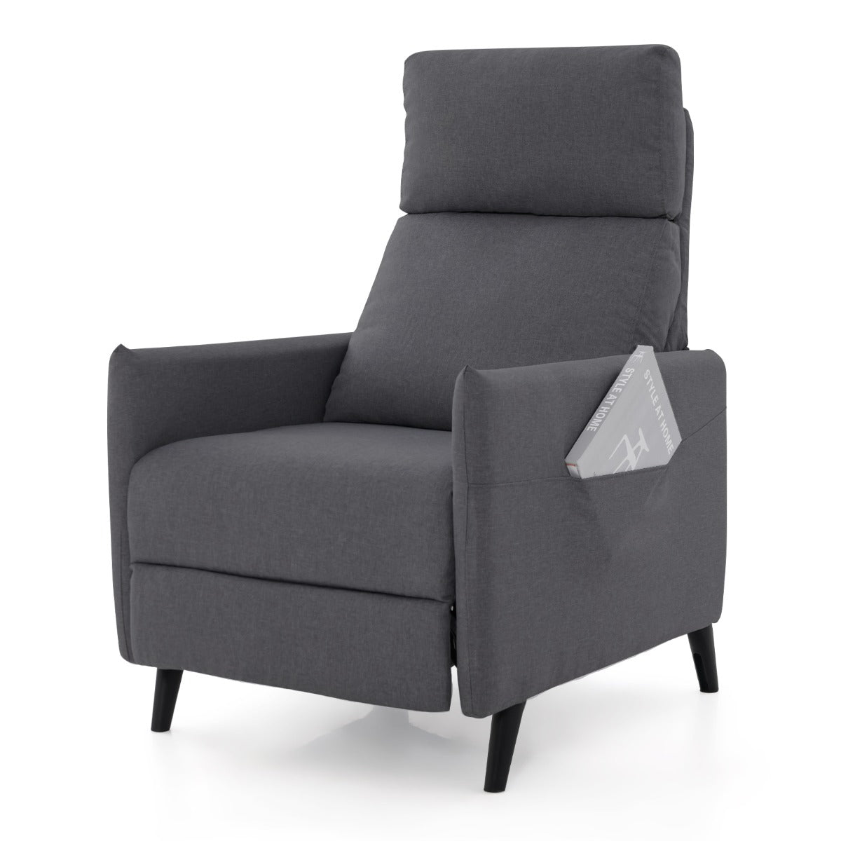 Sillón Reclinável com Encosto e Descanso de Pés Ajustáveis Assento Acolchoado 2 Bolsos 68 x 80 x 104,5 cm Cinzento Escuro