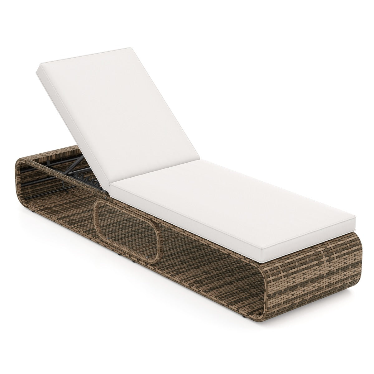 Tumbona de Exterior com Encosto Ajustável, Almofada e Armazenamento para Piscina, Pátio e Jardim 185 x 65 x 26 cm Branco