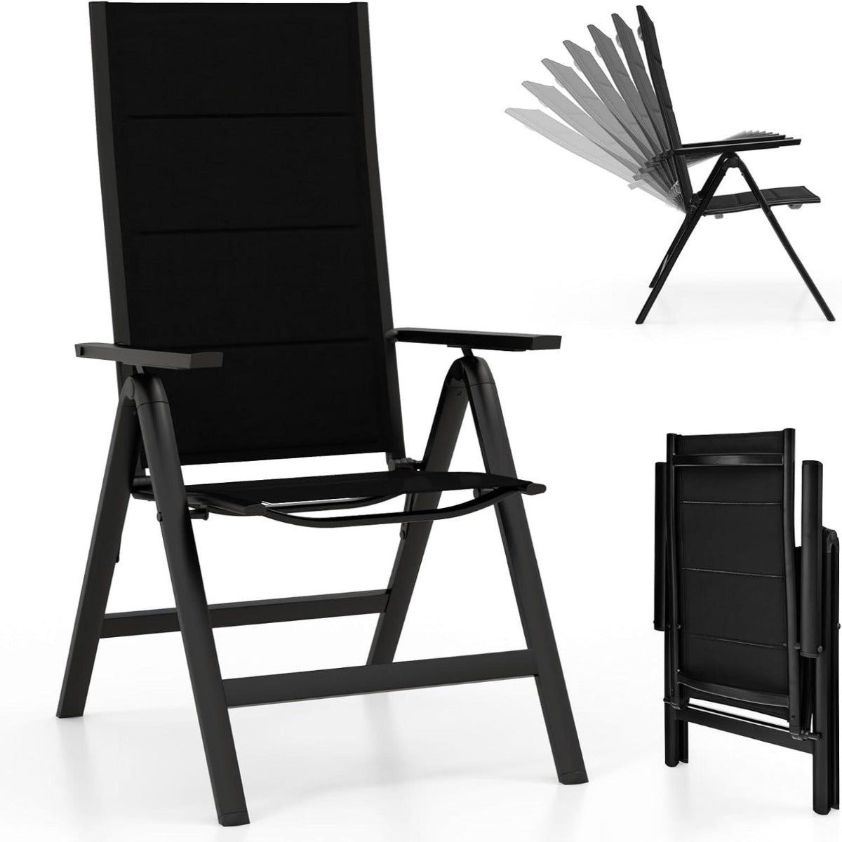Cadeira Dobrável – Ajustável em 7 Posições – Preto – Tecido de Malha