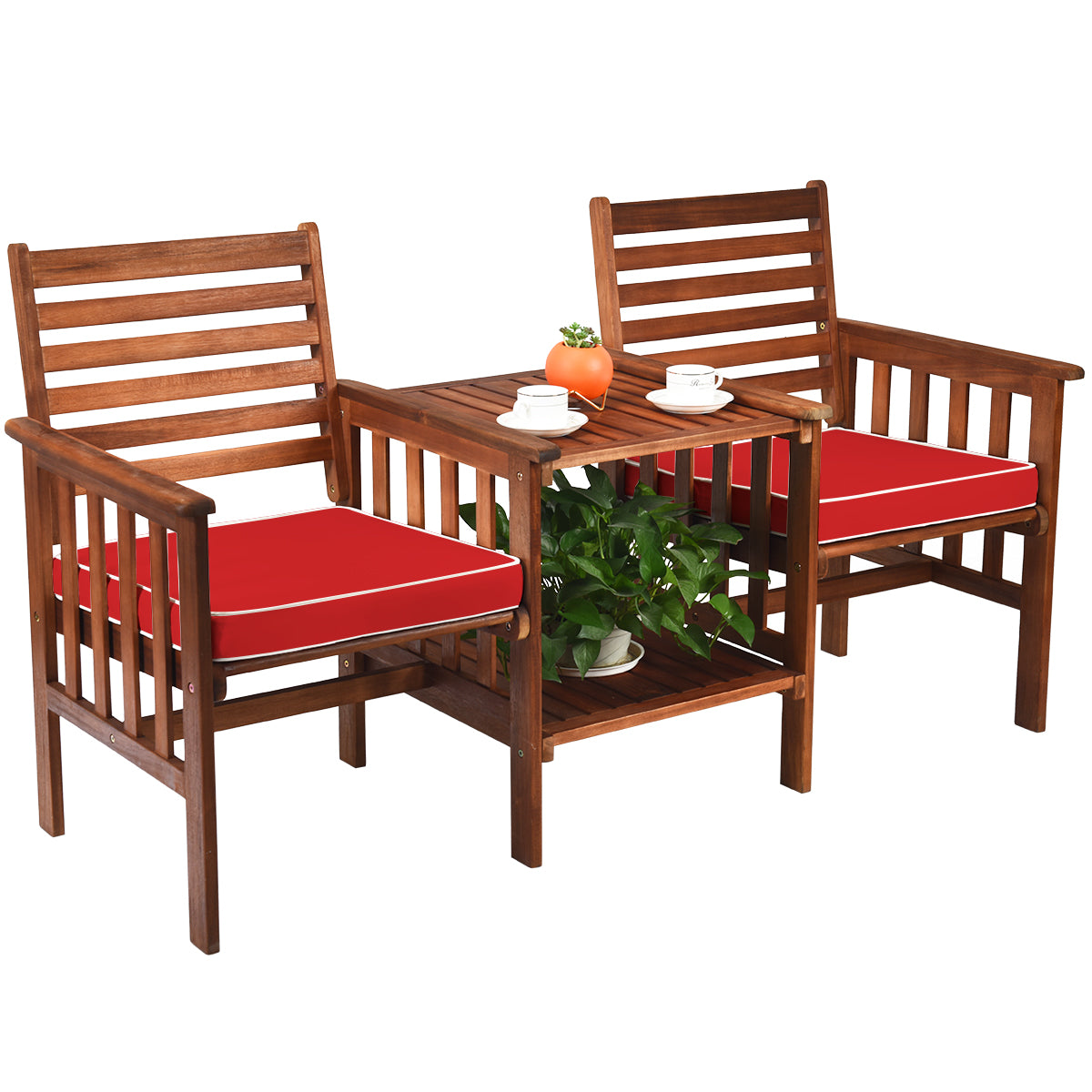 Conjunto de Móveis de Exterior – 165 cm x 65 cm x 88 cm – Vermelho – Madeira de Acácia