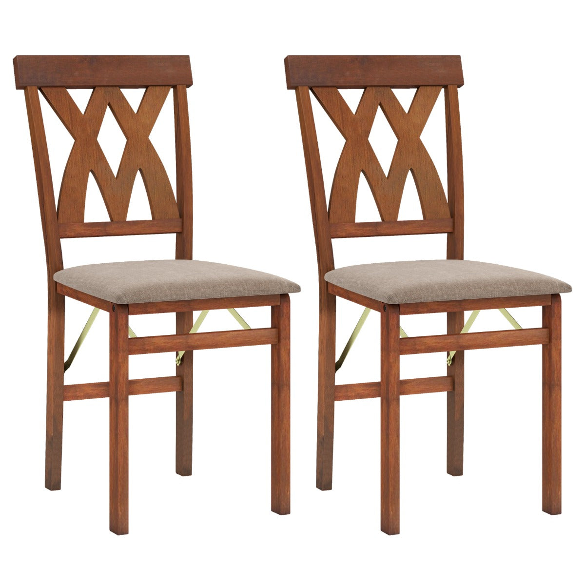 Conjunto de 2 Cadeiras de Jantar Dobráveis em Madeira e Pele Sintética com Estrutura em Madeira de Borracha Assento Acolchoado Nogueira