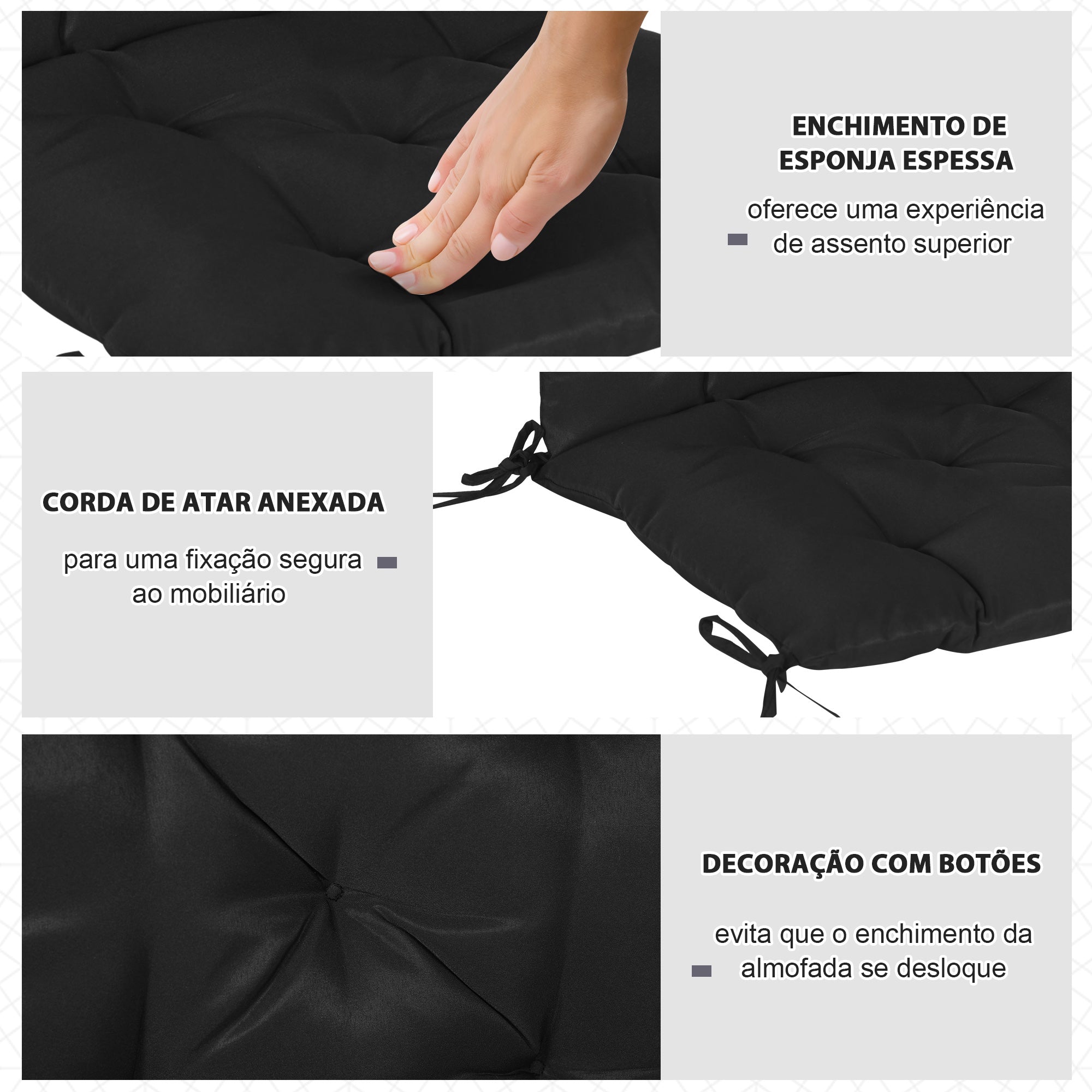 Almofadas de Cadeira 50x98x8 cm Cor Preto para Jardim Terraço Varanda