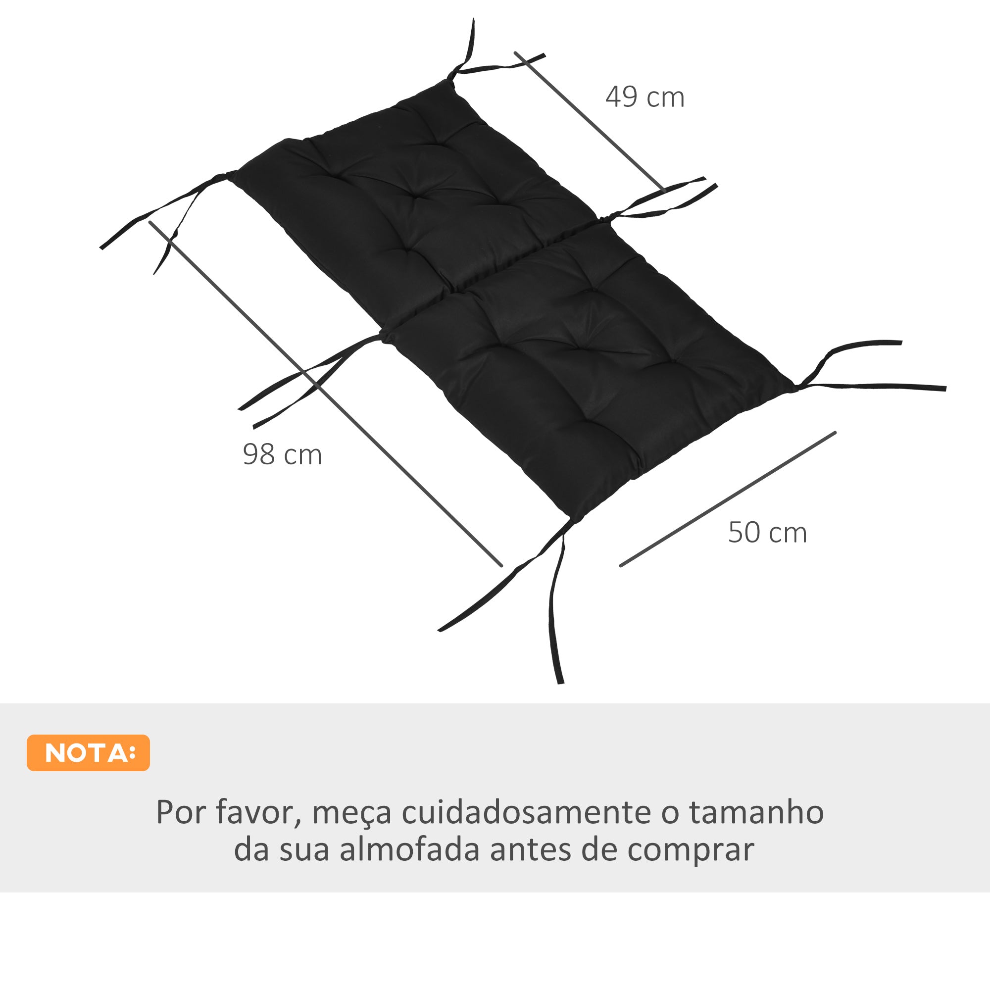 Almofadas de Cadeira 50x98x8 cm Cor Preto para Jardim Terraço Varanda