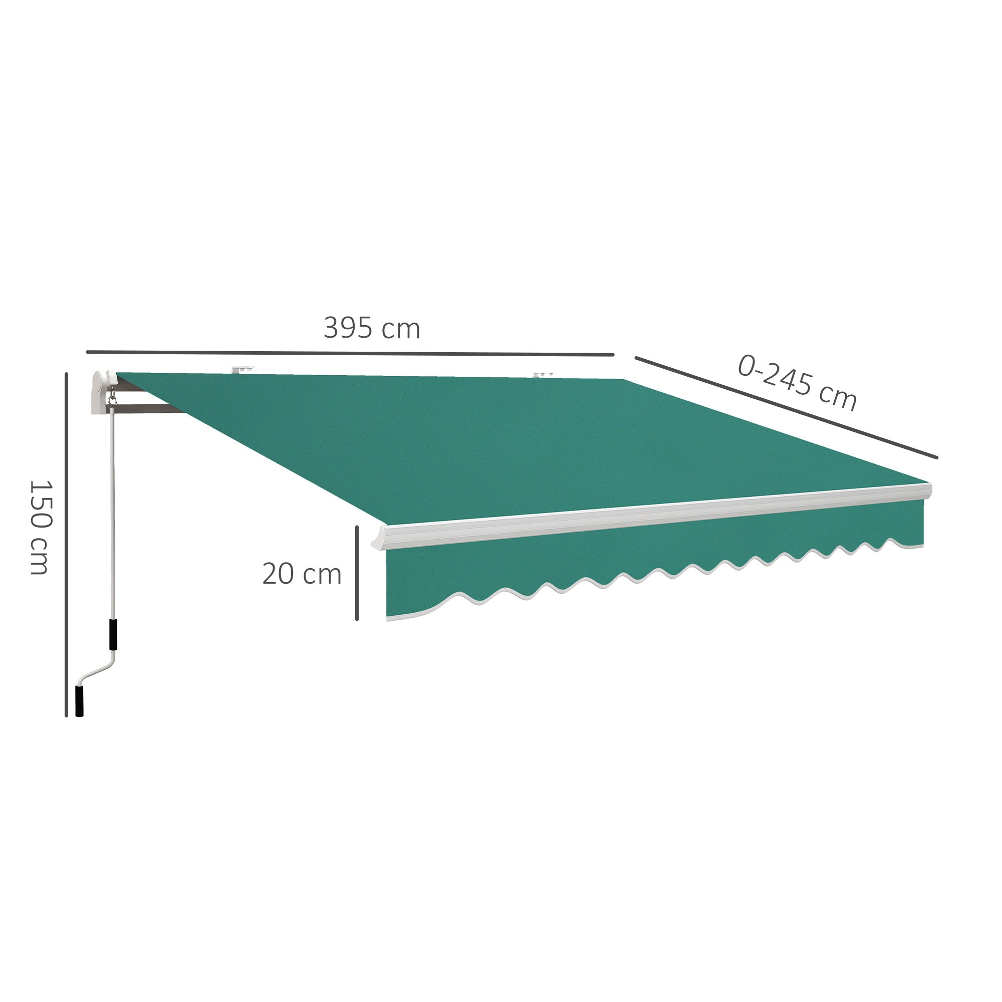 Toldo Manual Verde 395x245 cm - Varanda Pátio Alumínio Poliéster
