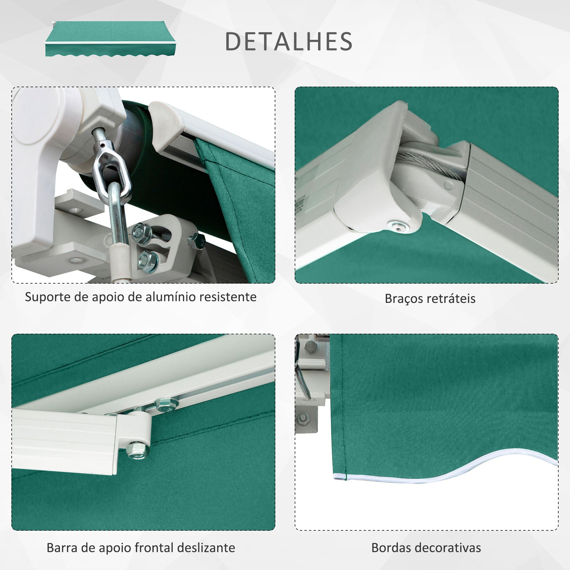 Toldo Manual Verde 395x245 cm - Varanda Pátio Alumínio Poliéster