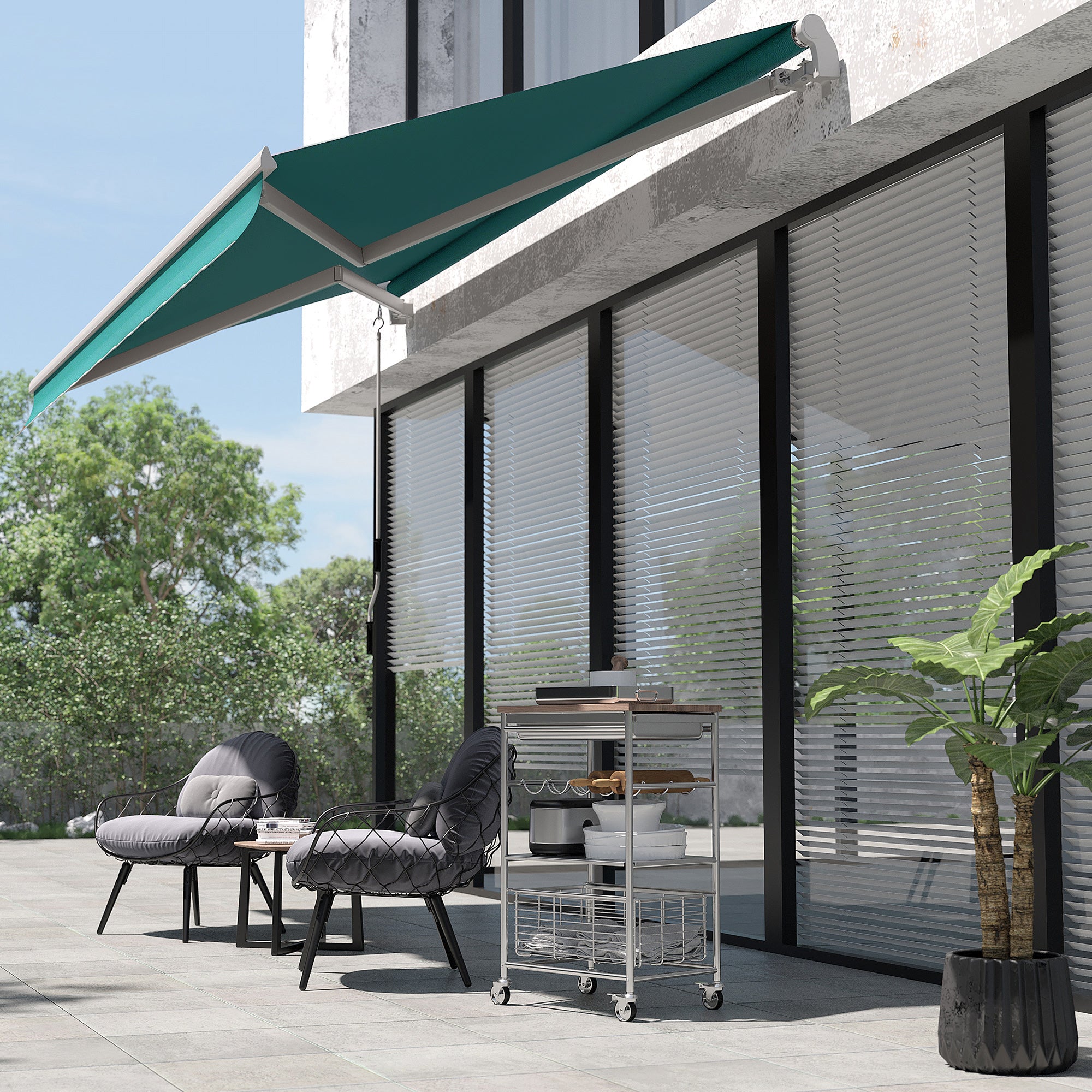 Toldo Manual Verde 395x245 cm - Varanda Pátio Alumínio Poliéster