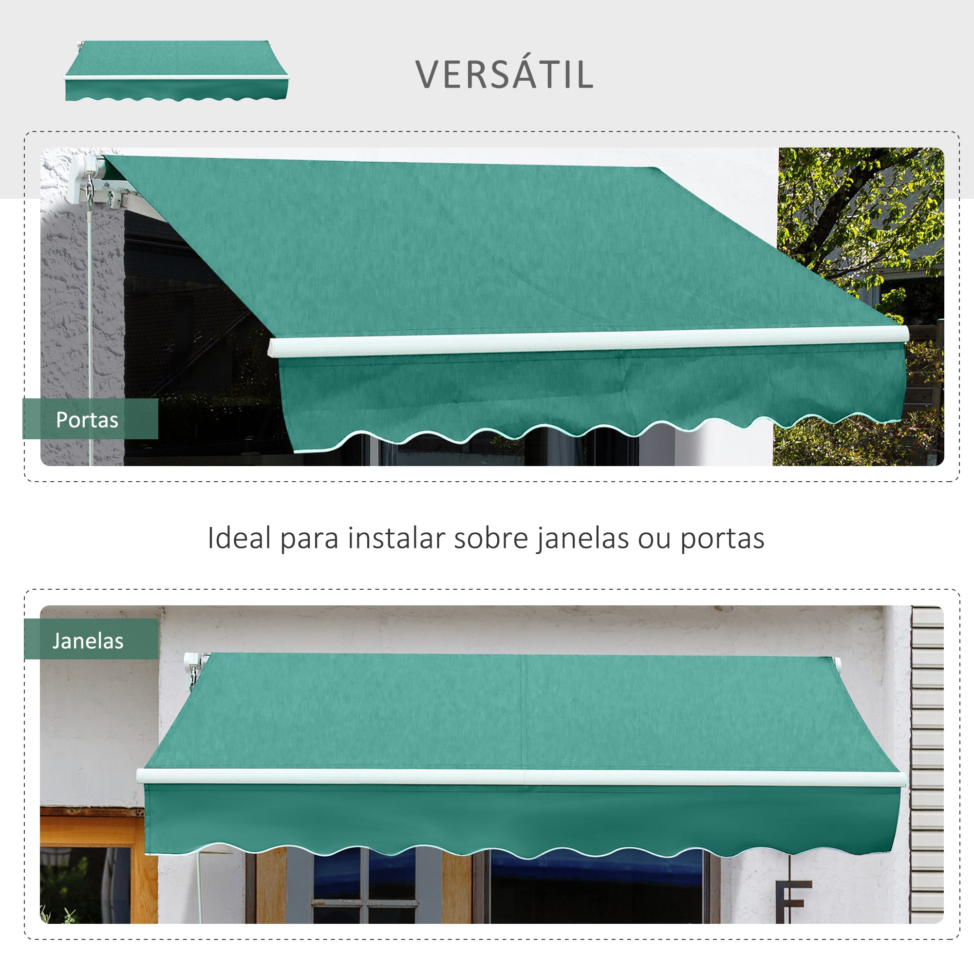 Toldo Manual Verde 395x245 cm - Varanda Pátio Alumínio Poliéster