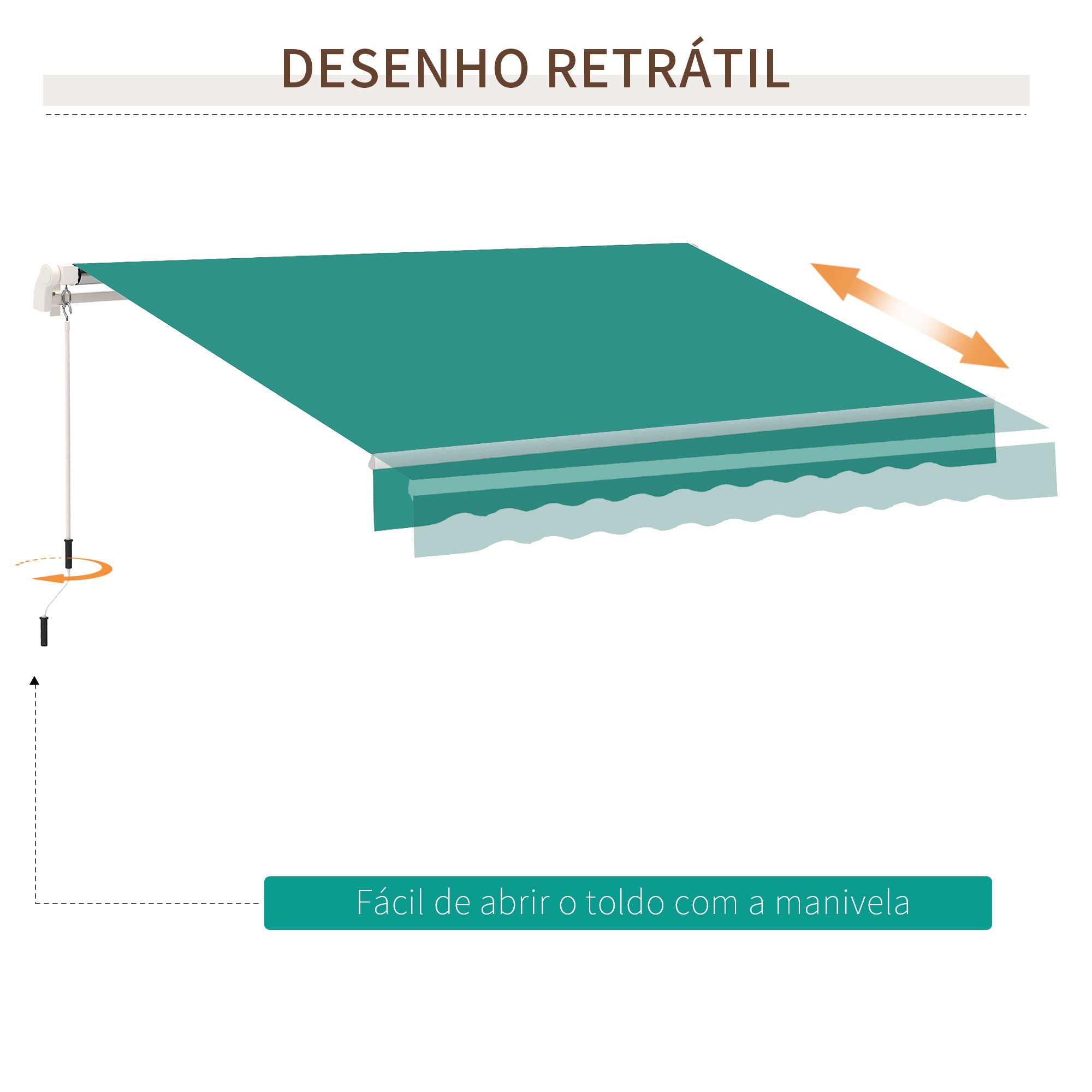 Toldo Manual Verde 395x245 cm - Varanda Pátio Alumínio Poliéster