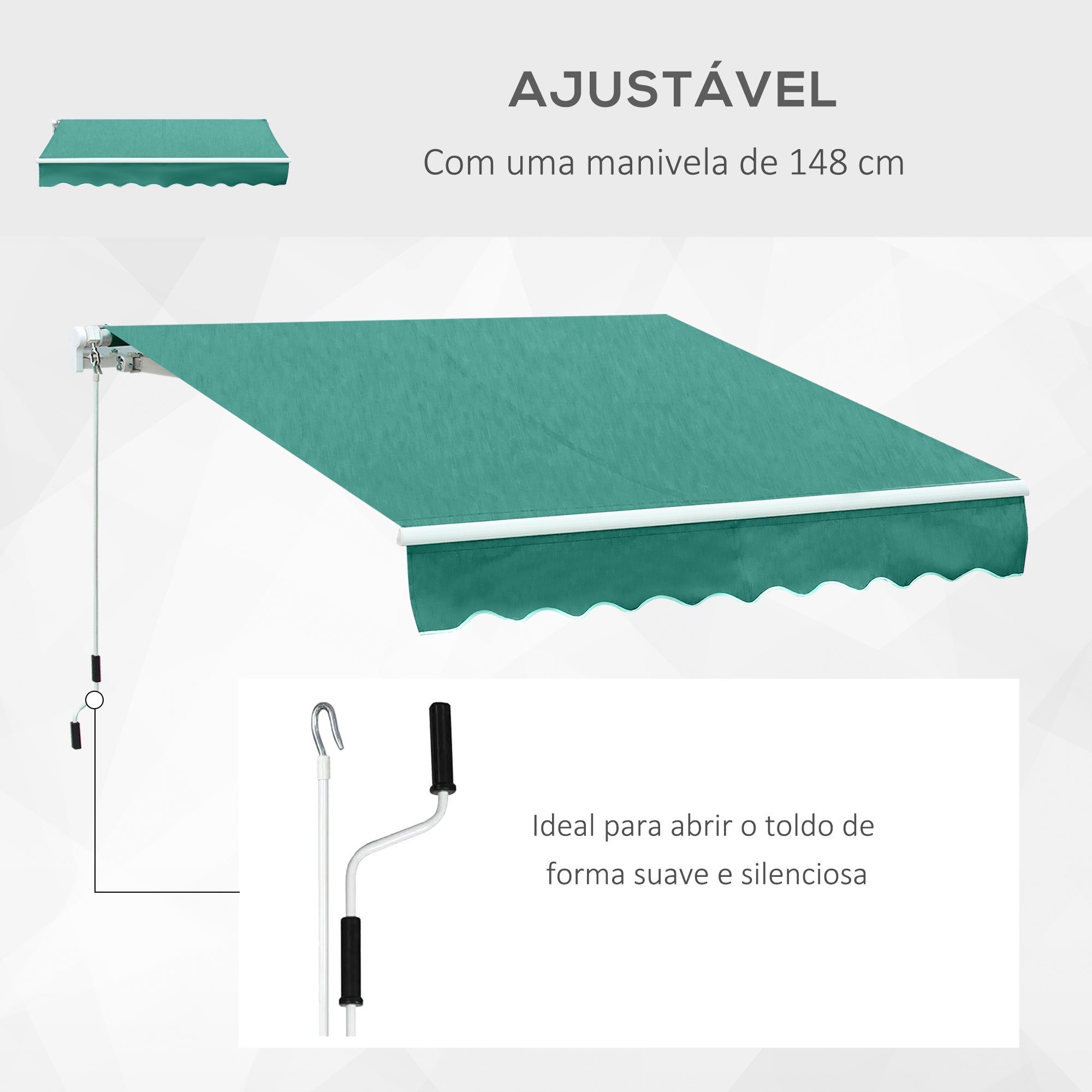 Toldo Manual Verde 395x245 cm - Varanda Pátio Alumínio Poliéster
