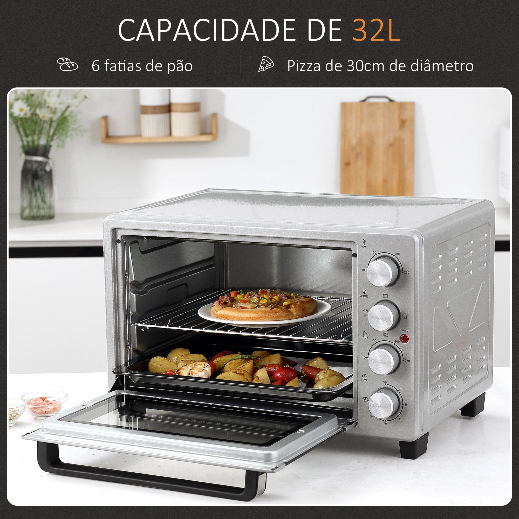 Mini Forno de Convecção 32L Prata 52,2x38,1x33,5 cm