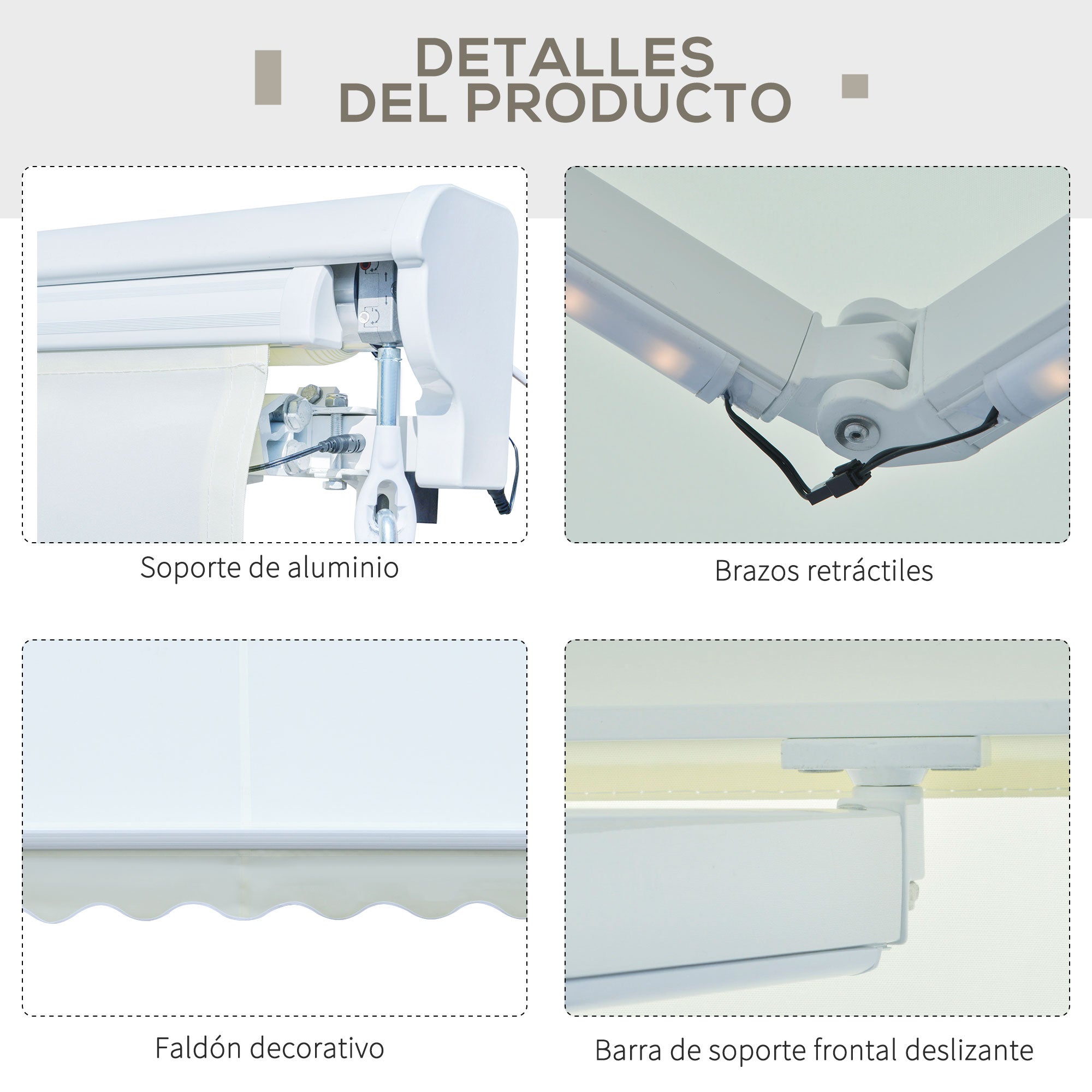Toldo de Parede Retrátil 250x200 cm Bege com Luzes LED