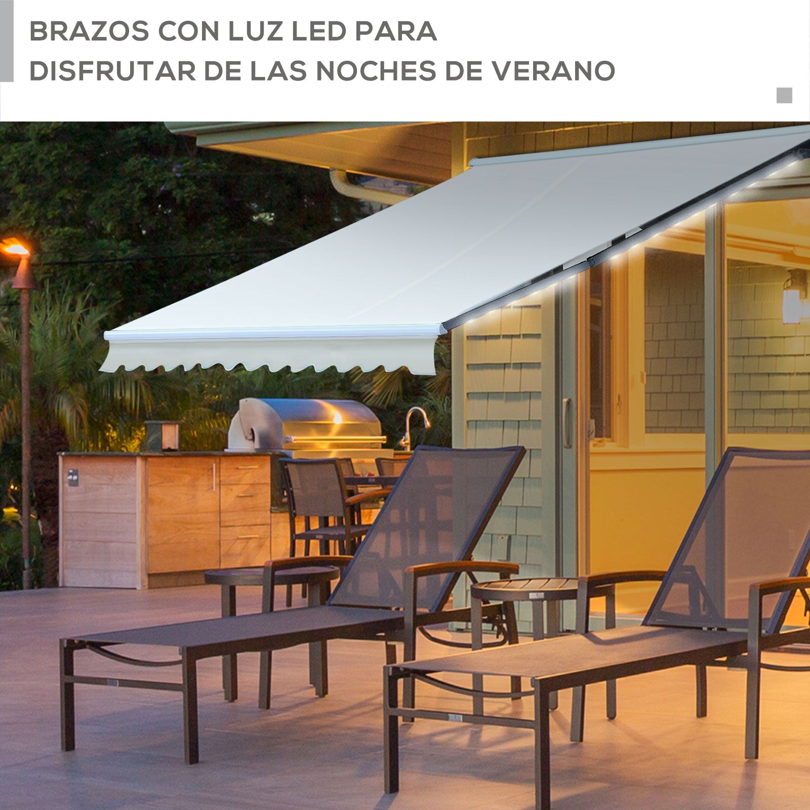 Toldo de Parede Retrátil 250x200 cm Bege com Luzes LED