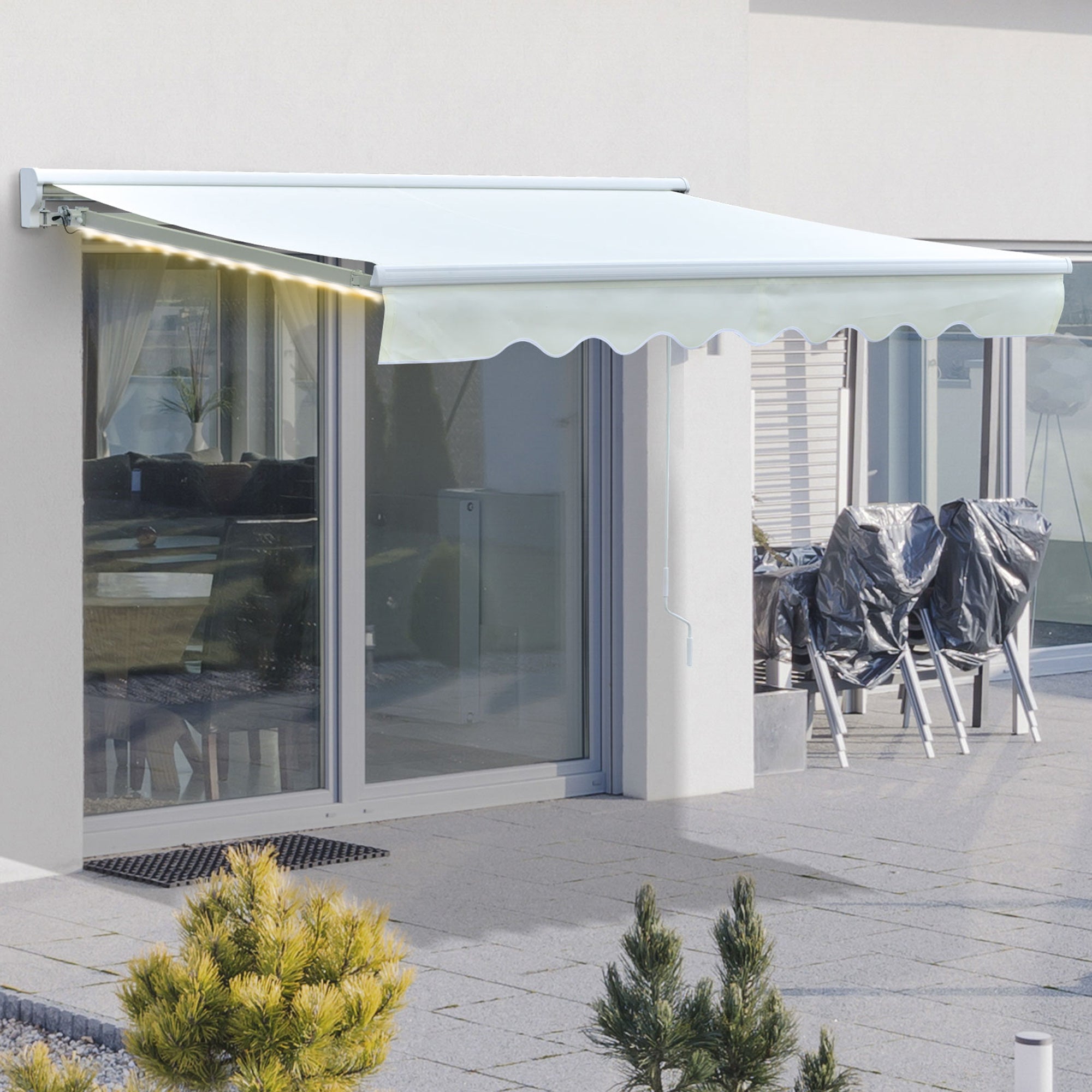 Toldo de Parede Retrátil 250x200 cm Bege com Luzes LED
