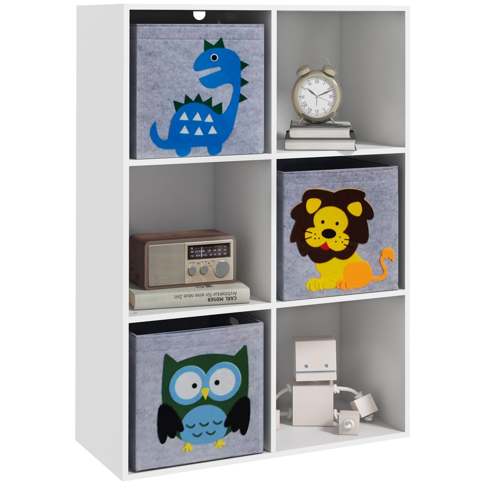 Estante para Brinquedos com 6 Compartimentos 61,8x29,9x91,5 cm - Branco e Cinza