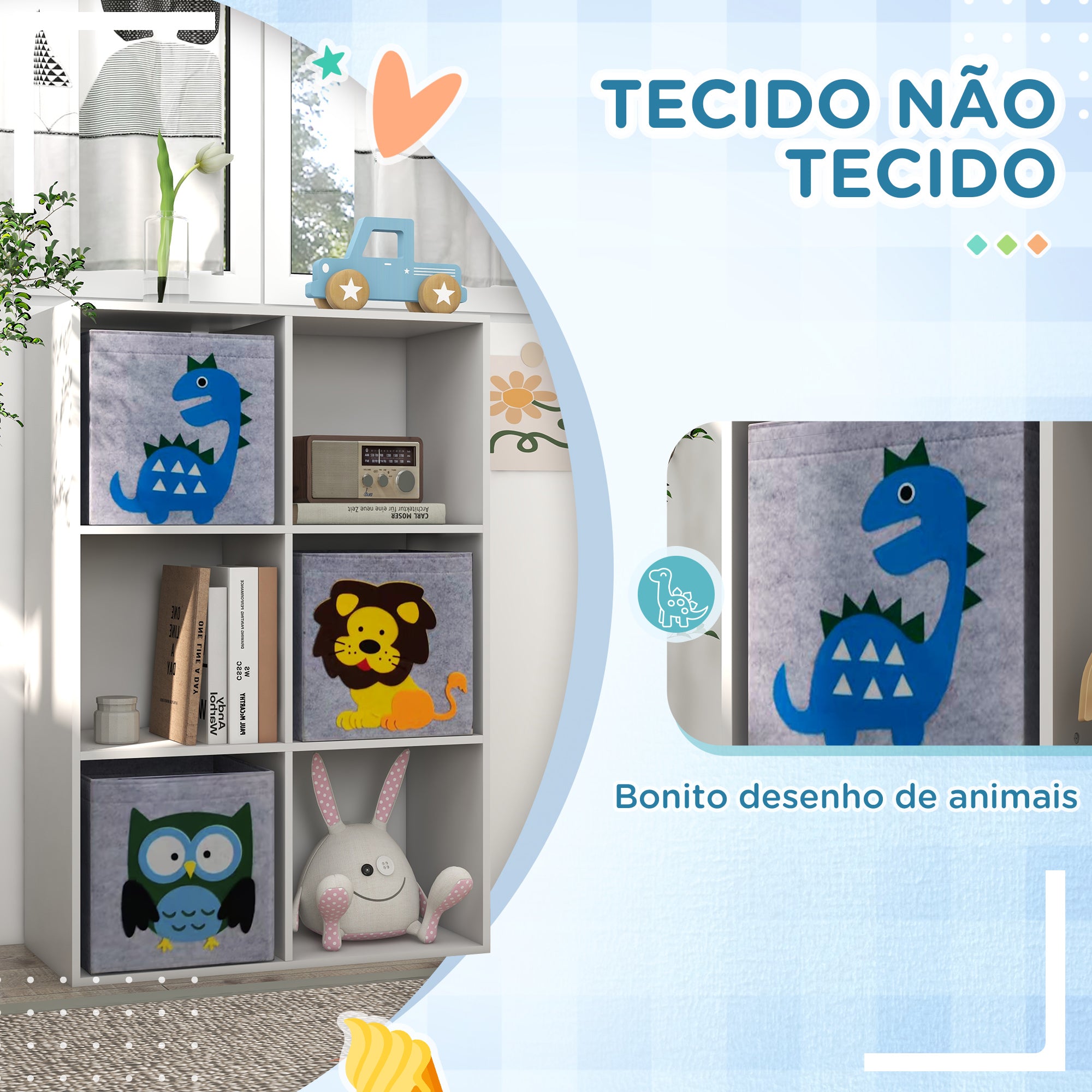 Estante para Brinquedos com 6 Compartimentos 61,8x29,9x91,5 cm - Branco e Cinza