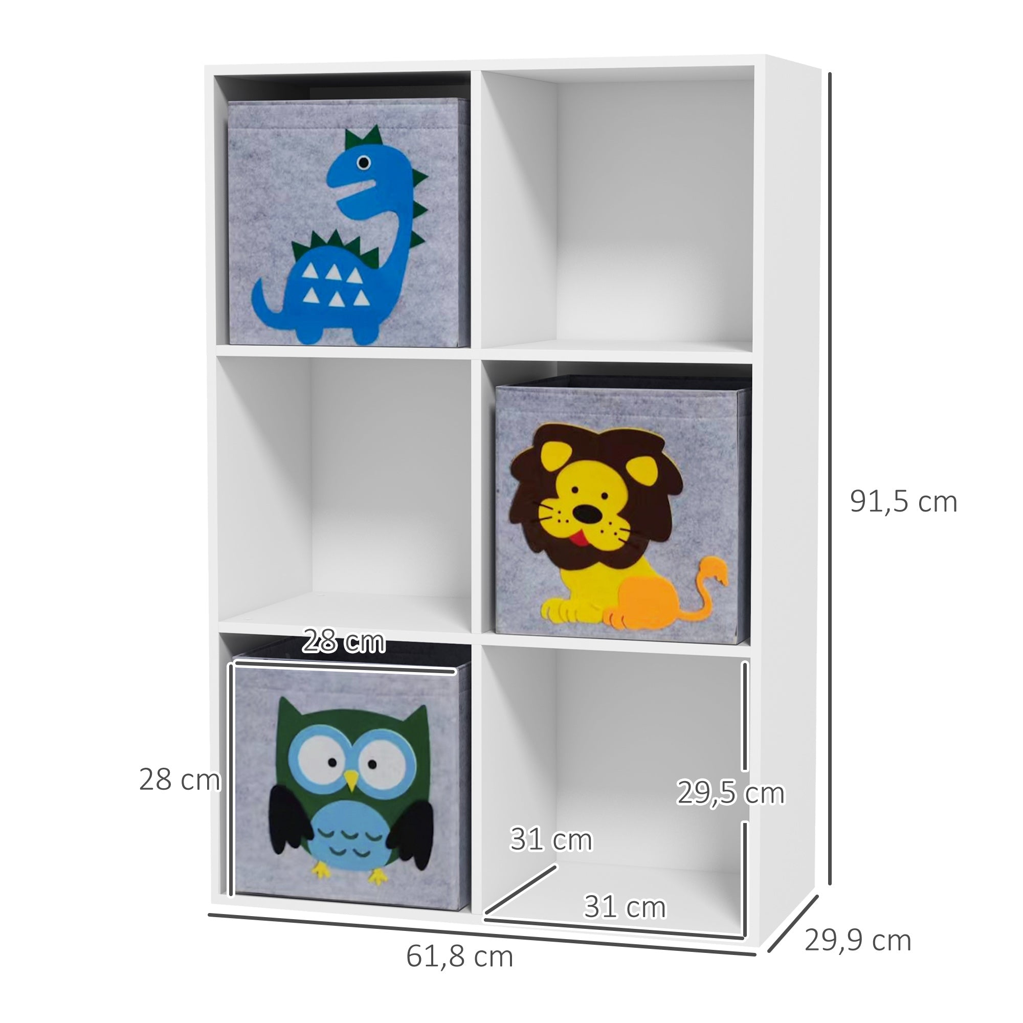 Estante para Brinquedos com 6 Compartimentos 61,8x29,9x91,5 cm - Branco e Cinza