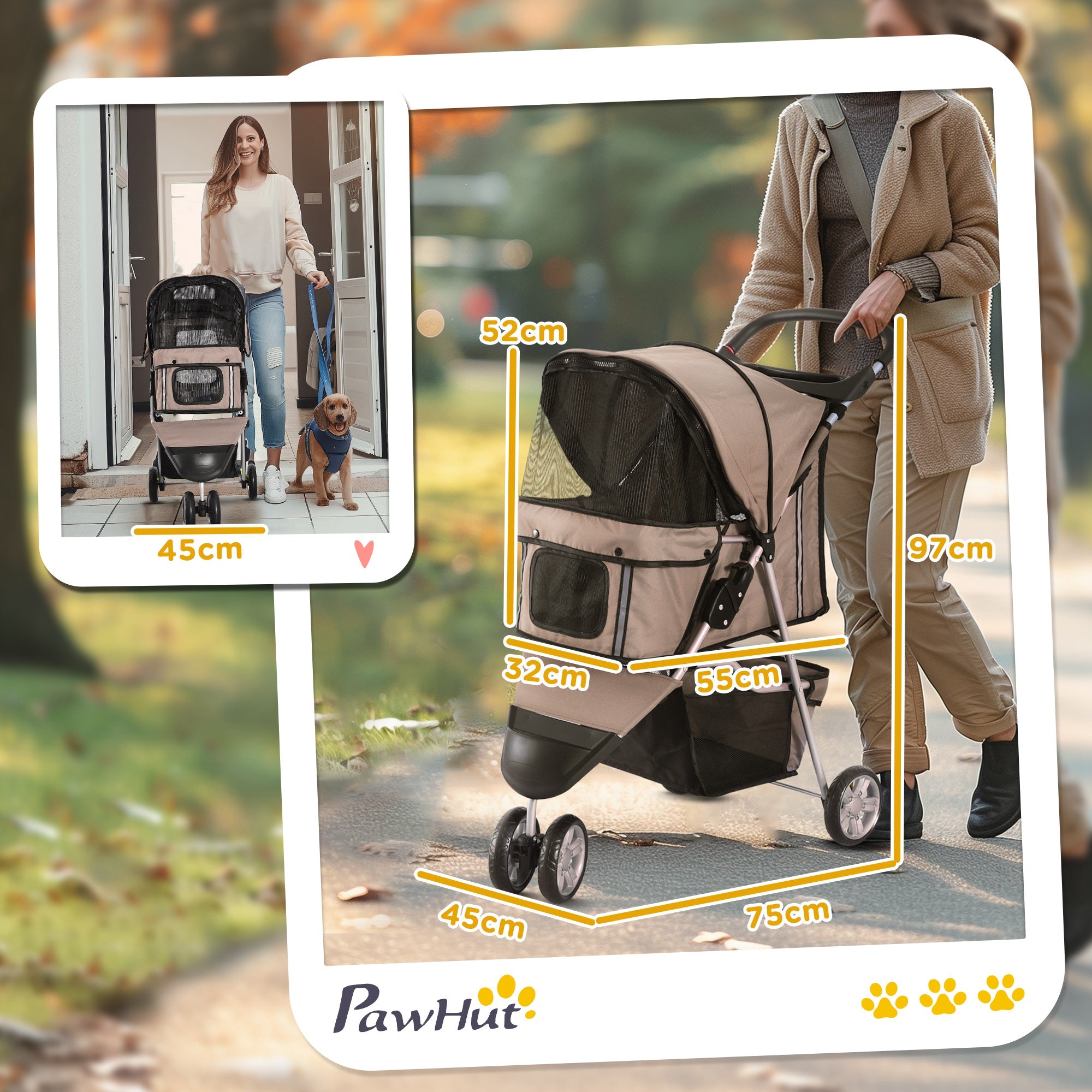 Carrinho para Animais de Estimação Dobrável 75x45x97cm Cor Marrom
