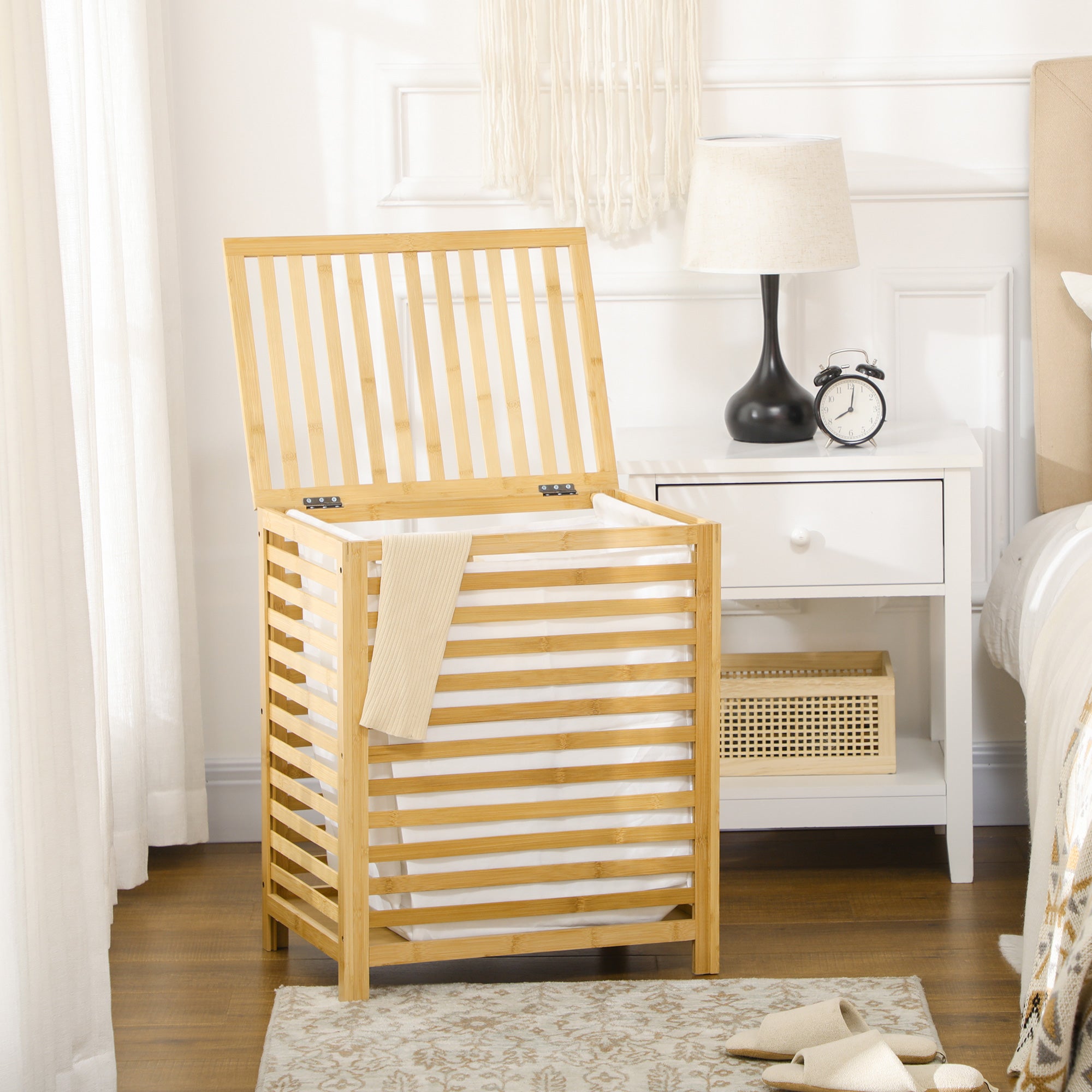 Cesto de Roupa de Bambu – 50x36x60 cm – Cor de Madeira Natural