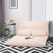 Sofá ao Nível do Chão Sofá Cama Multifuncional Regulável em 6 Posições com 2 Almofadas Revestimento em Veludo para Quarto Sala Varanda Bege