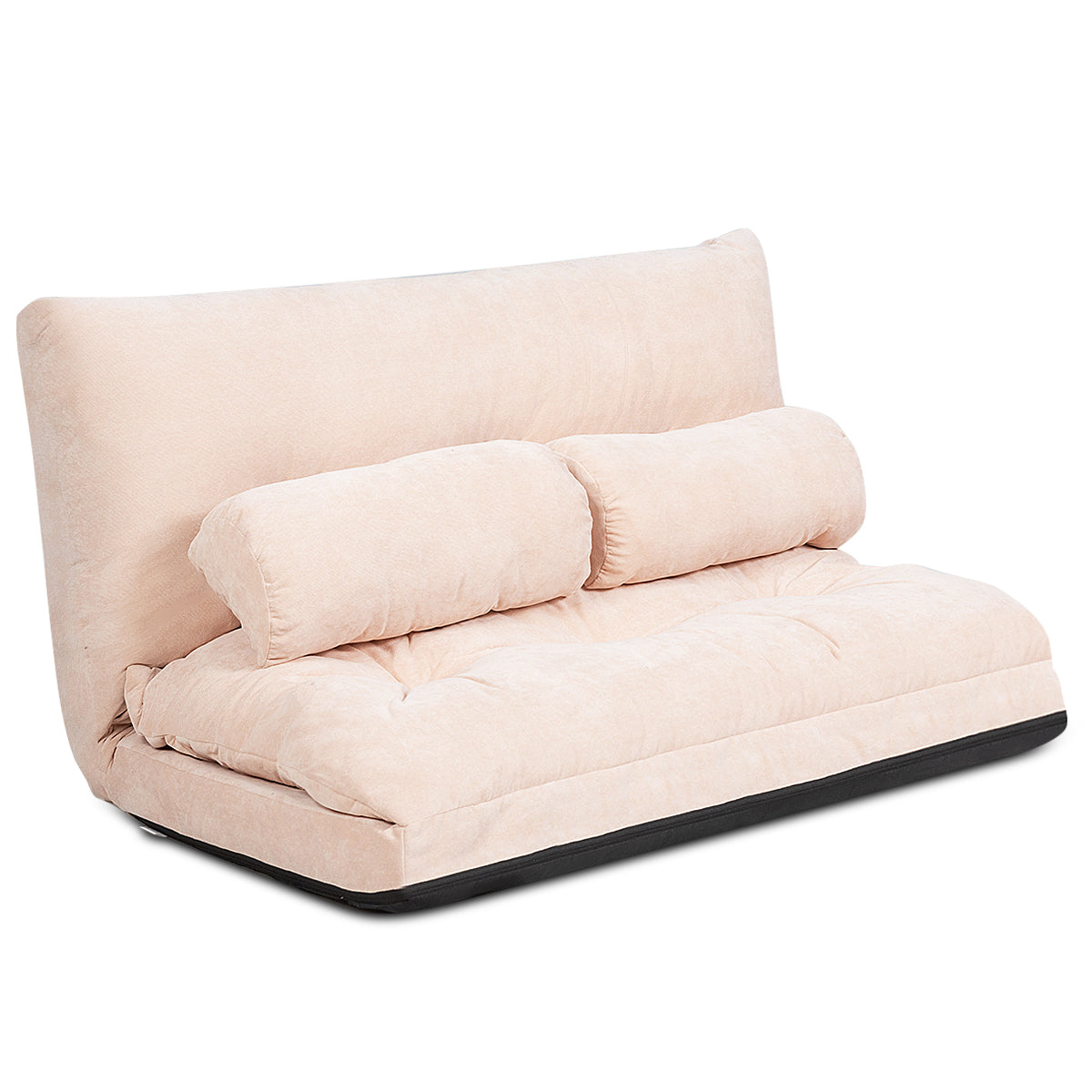 Sofá ao Nível do Chão Sofá Cama Multifuncional Regulável em 6 Posições com 2 Almofadas Revestimento em Veludo para Quarto Sala Varanda Bege